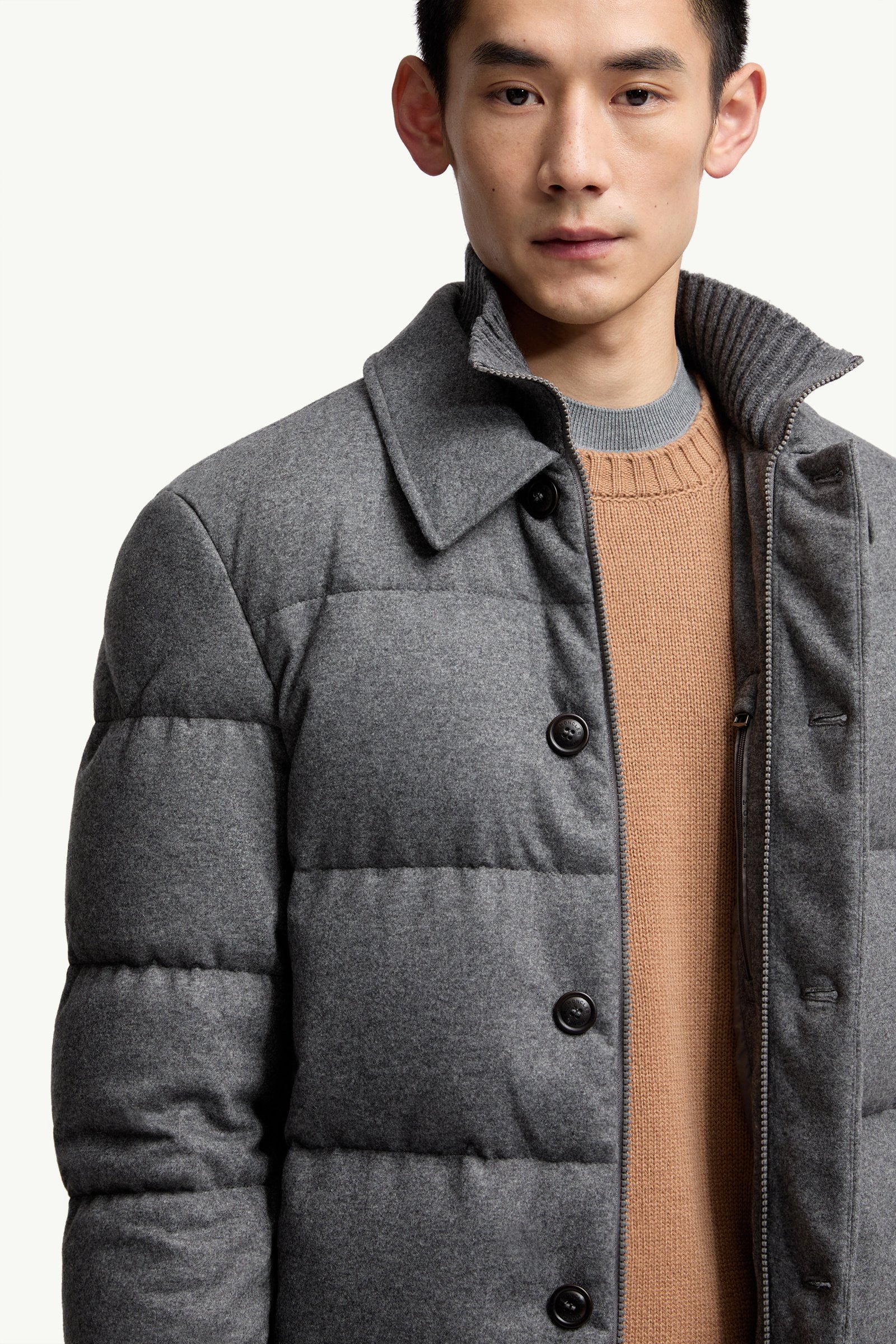 Dark Grey Pres Cashmere Blend Down Shirt Jacket - Short Down