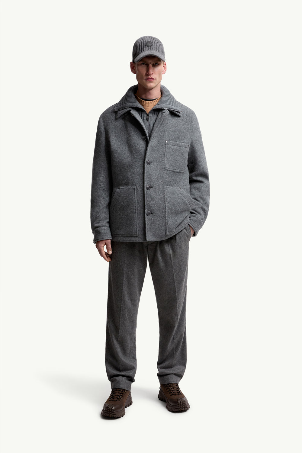 Chaqueta camisera con plumón de lana Germain Hombre Gris Moncler 0