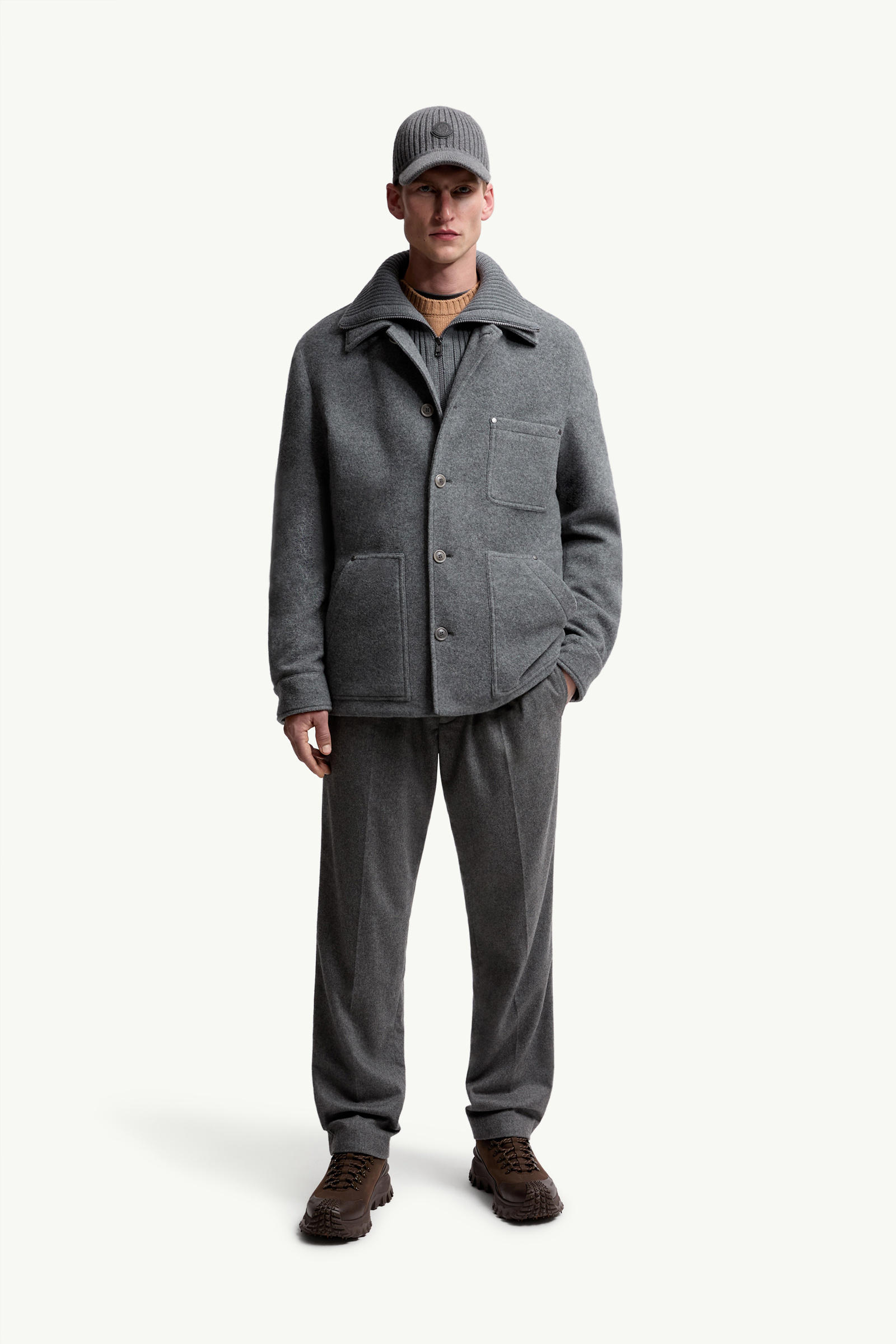 Germain Wool Down Shirt Jacket Men Gray Moncler 0