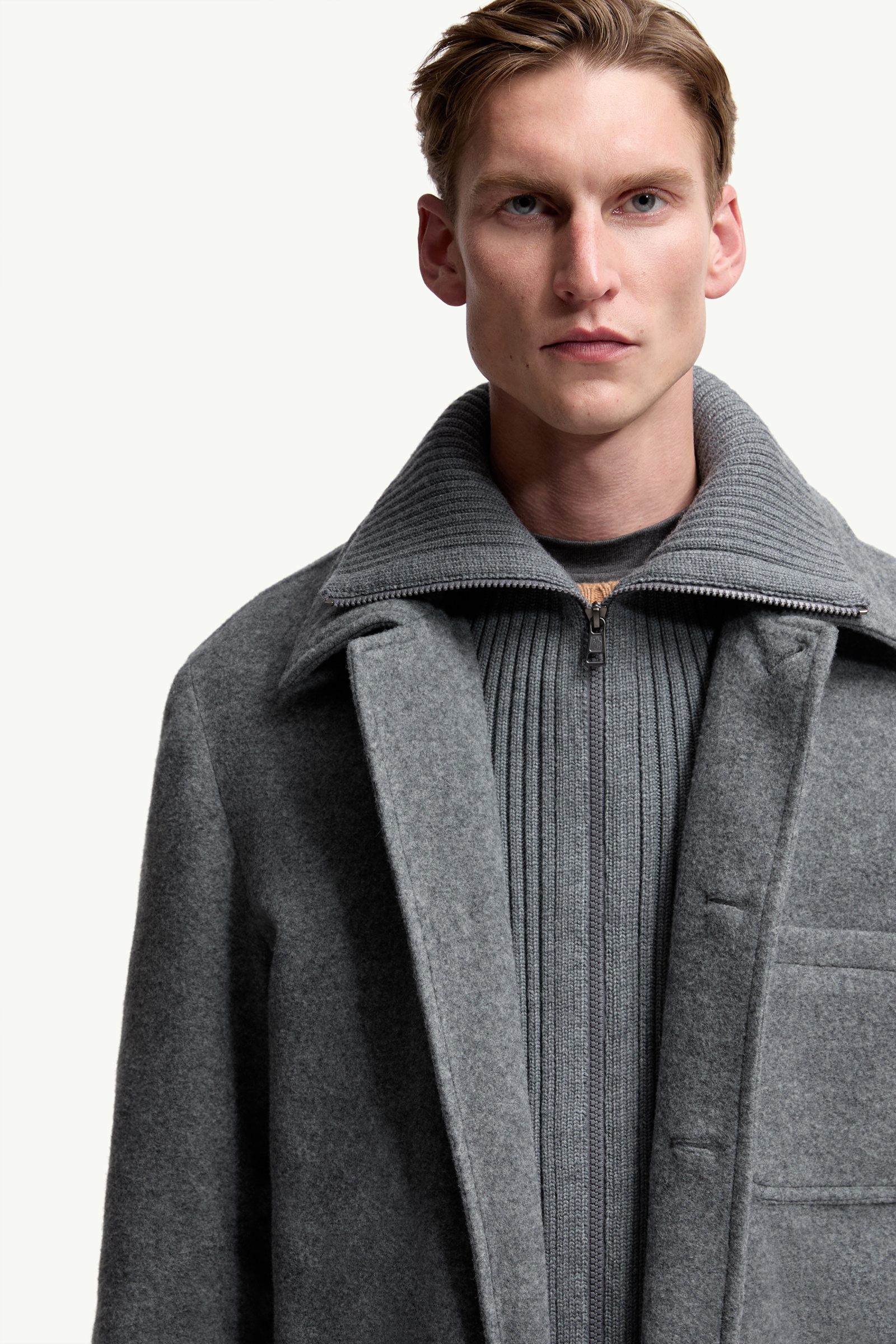 Grey Germain Wool Down Shirt Jacket - Short Down Jackets for Men