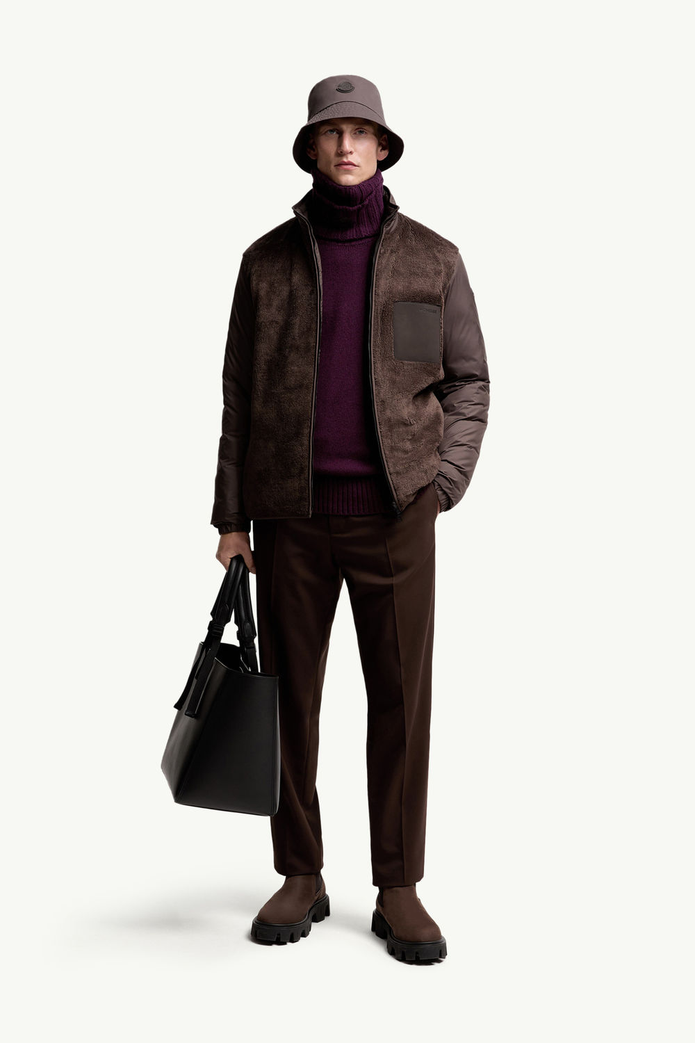Wool Blend Gabardine Tailored Trousers Men Brown Moncler 0