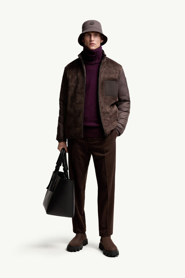 Wool Blend Gabardine Tailored Trousers Men Brown Moncler 0