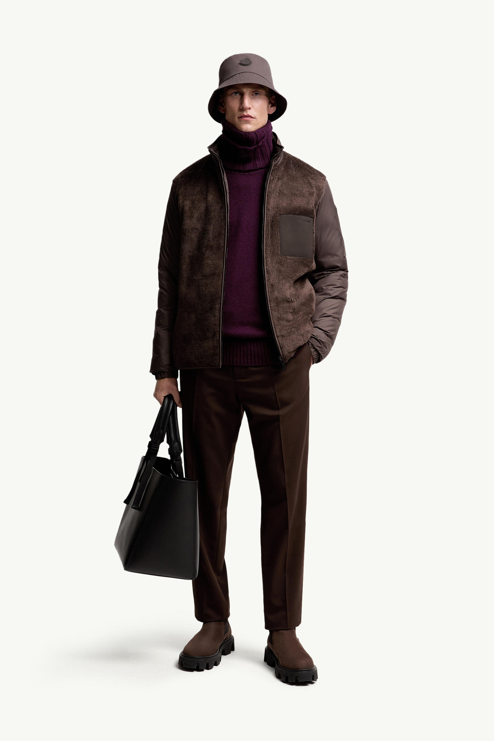 Wool Blend Gabardine Tailored Trousers Men Brown Moncler 0