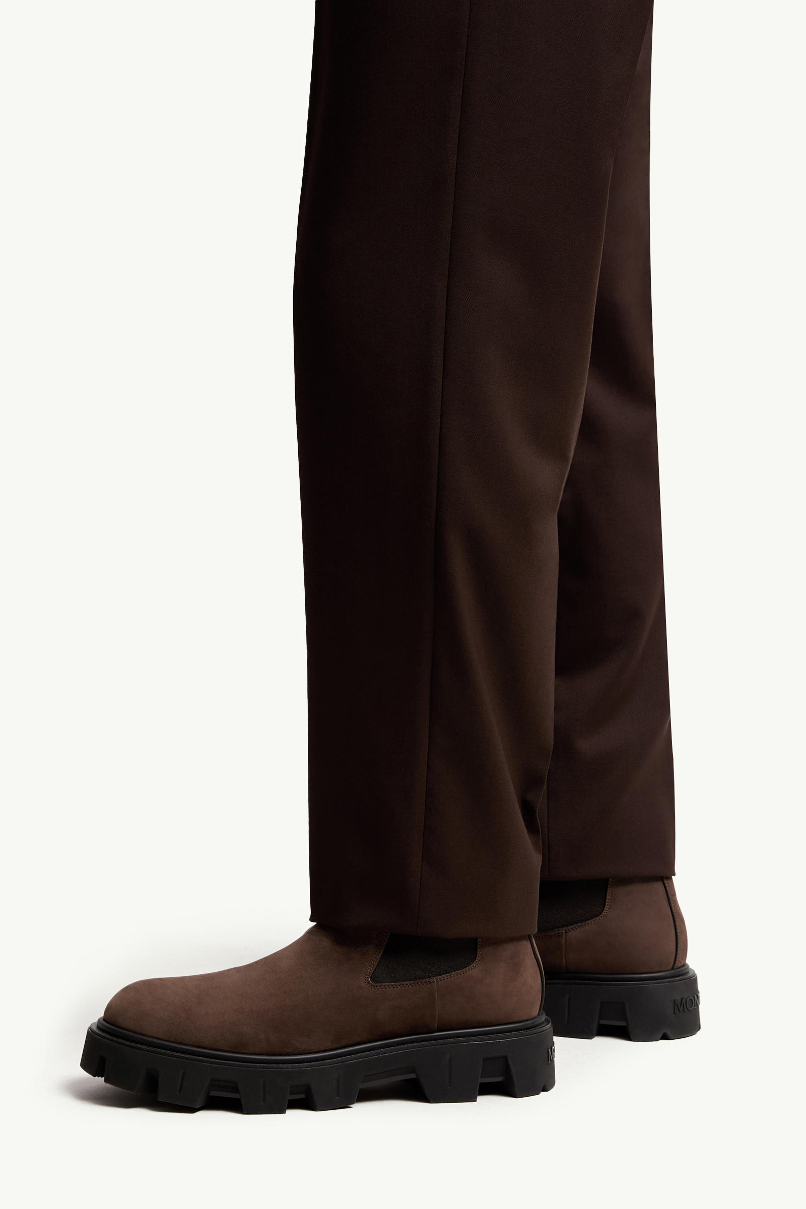 Wool Blend Gabardine Tailored Trousers Men Brown Moncler 1