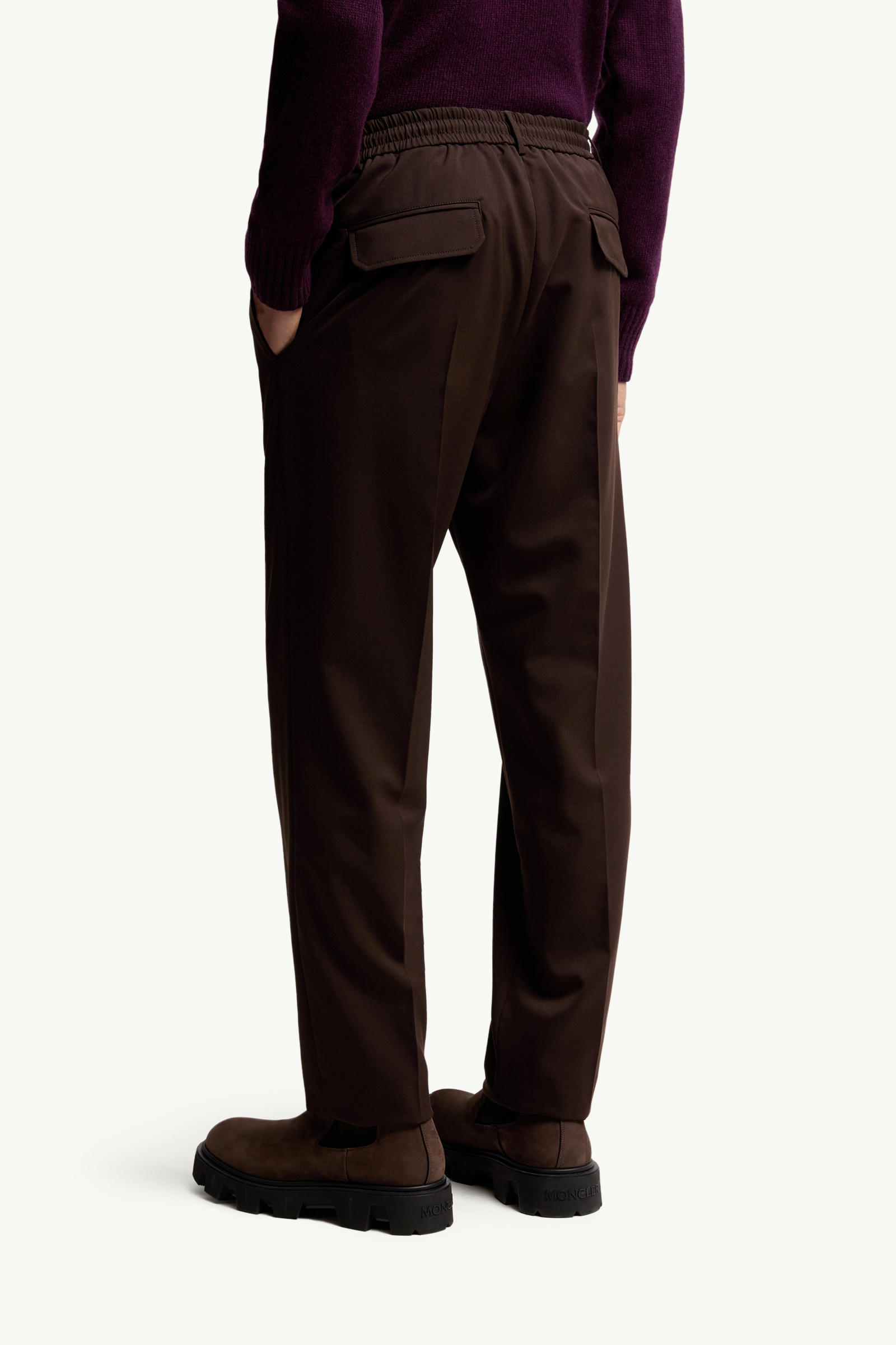 Wool Blend Gabardine Tailored Trousers Men Brown Moncler 4