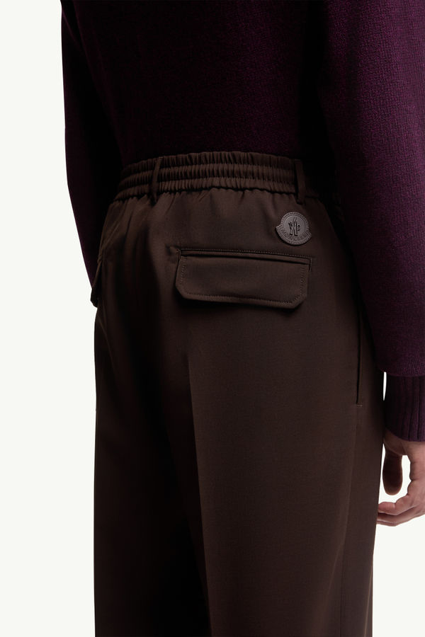 Wool Blend Gabardine Tailored Trousers Men Brown Moncler 6