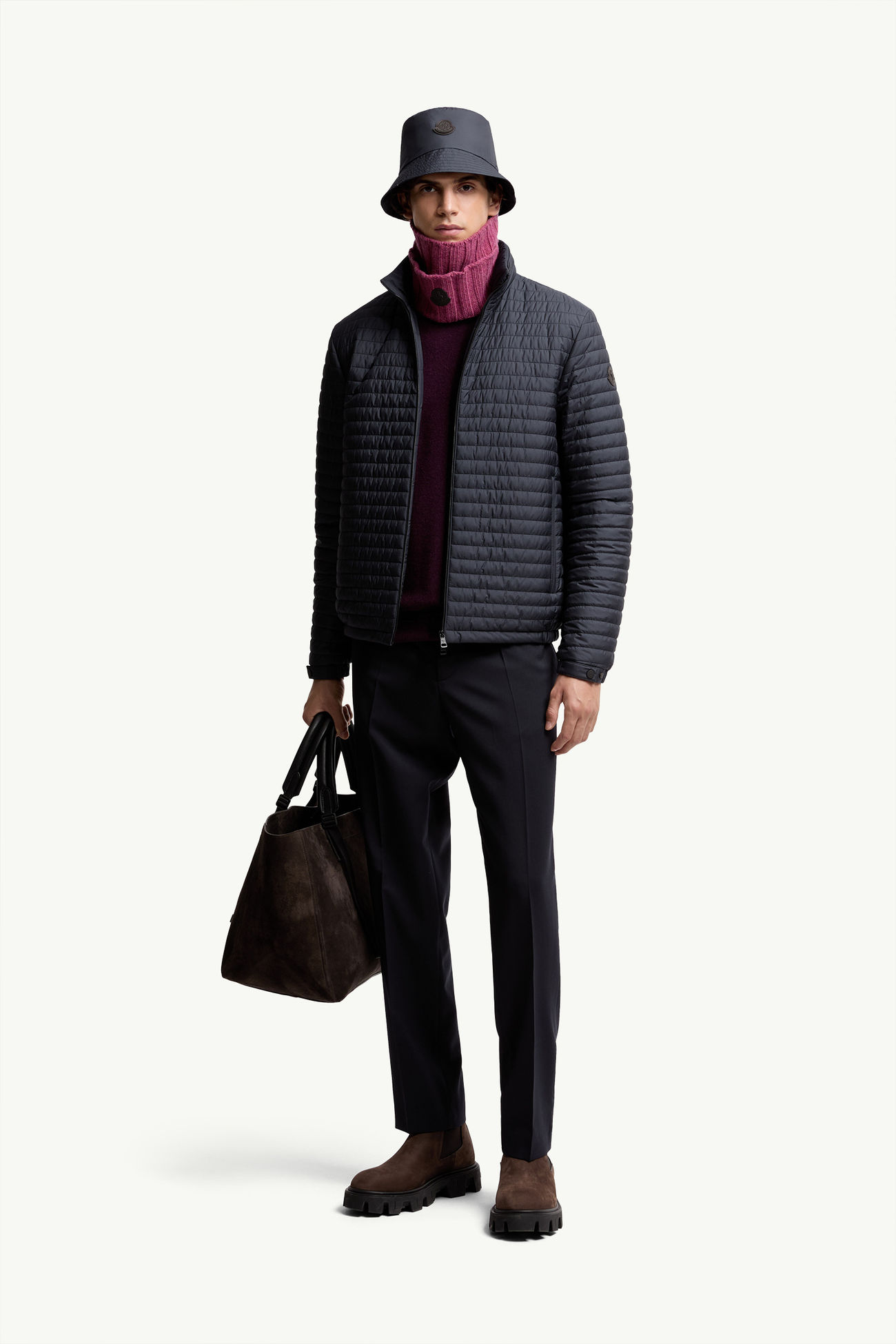 Wool Blend Gabardine Tailored Pants Men Dark Blue Moncler 0