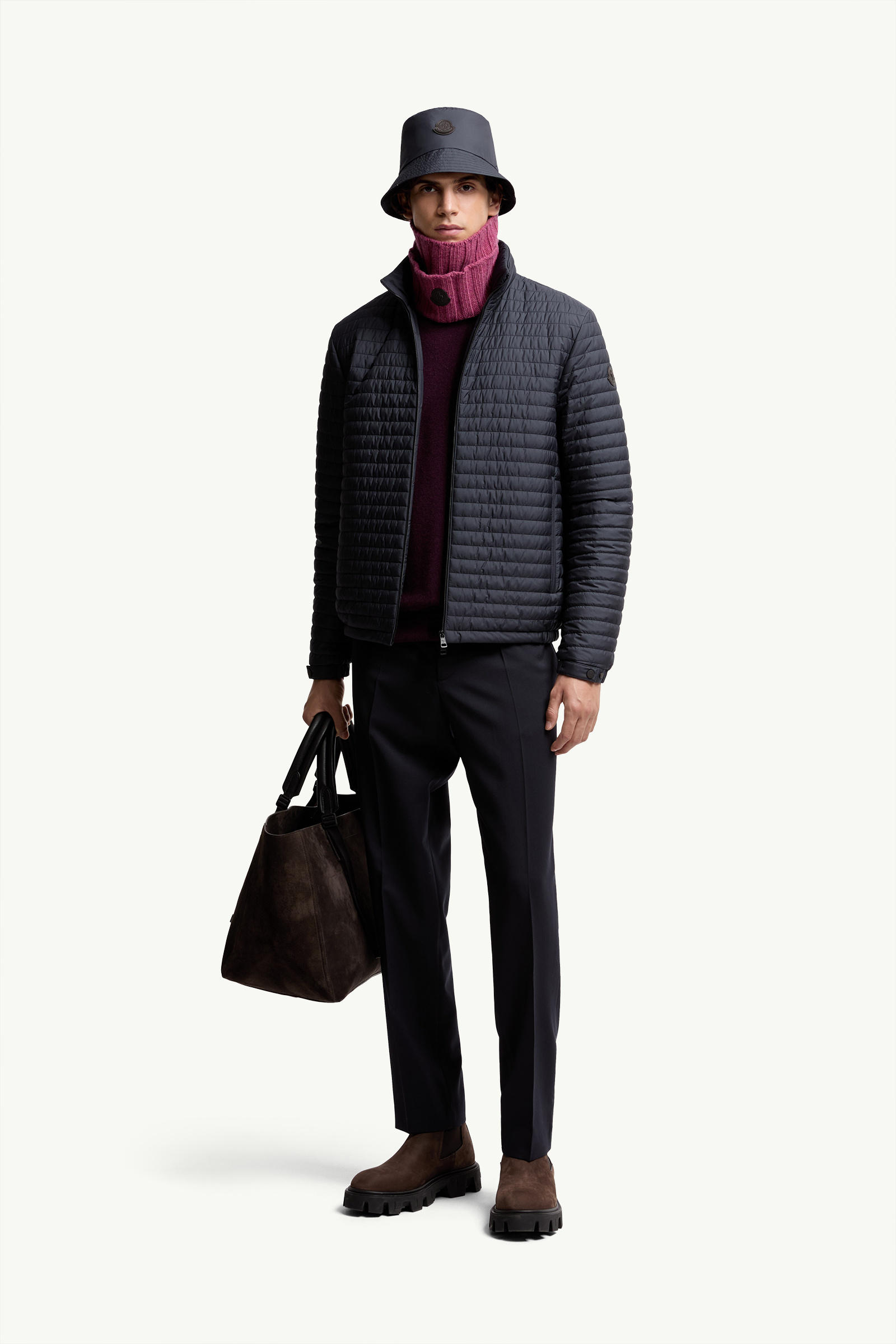 Wool Blend Gabardine Tailored Trousers Men Dark Blue Moncler 0