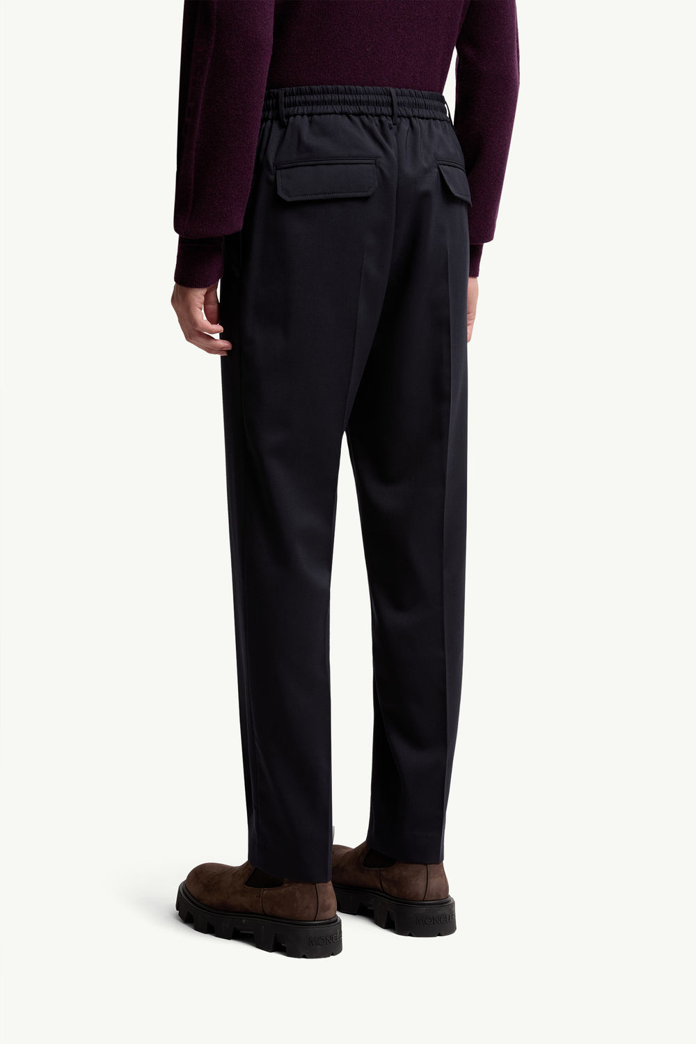 Wool Blend Gabardine Tailored Trousers Men Dark Blue Moncler 4