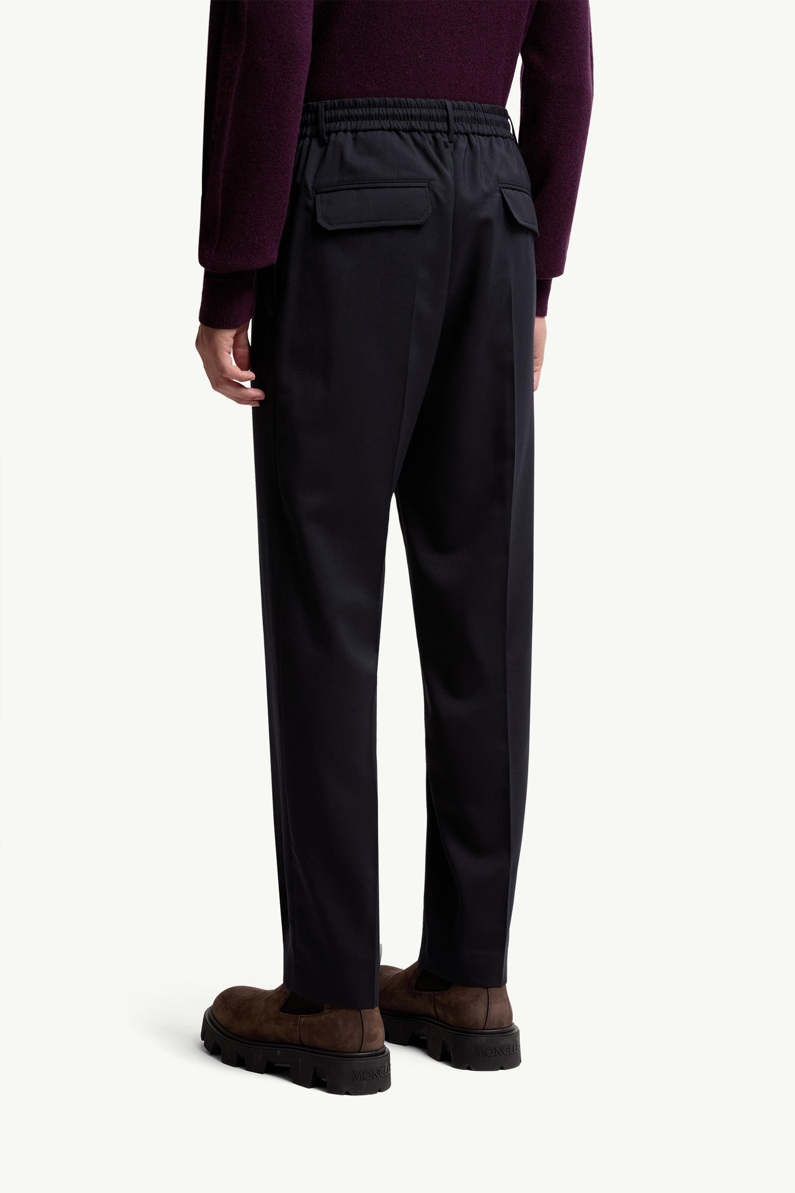 Wool Blend Gabardine Tailored Trousers Men Dark Blue Moncler 4