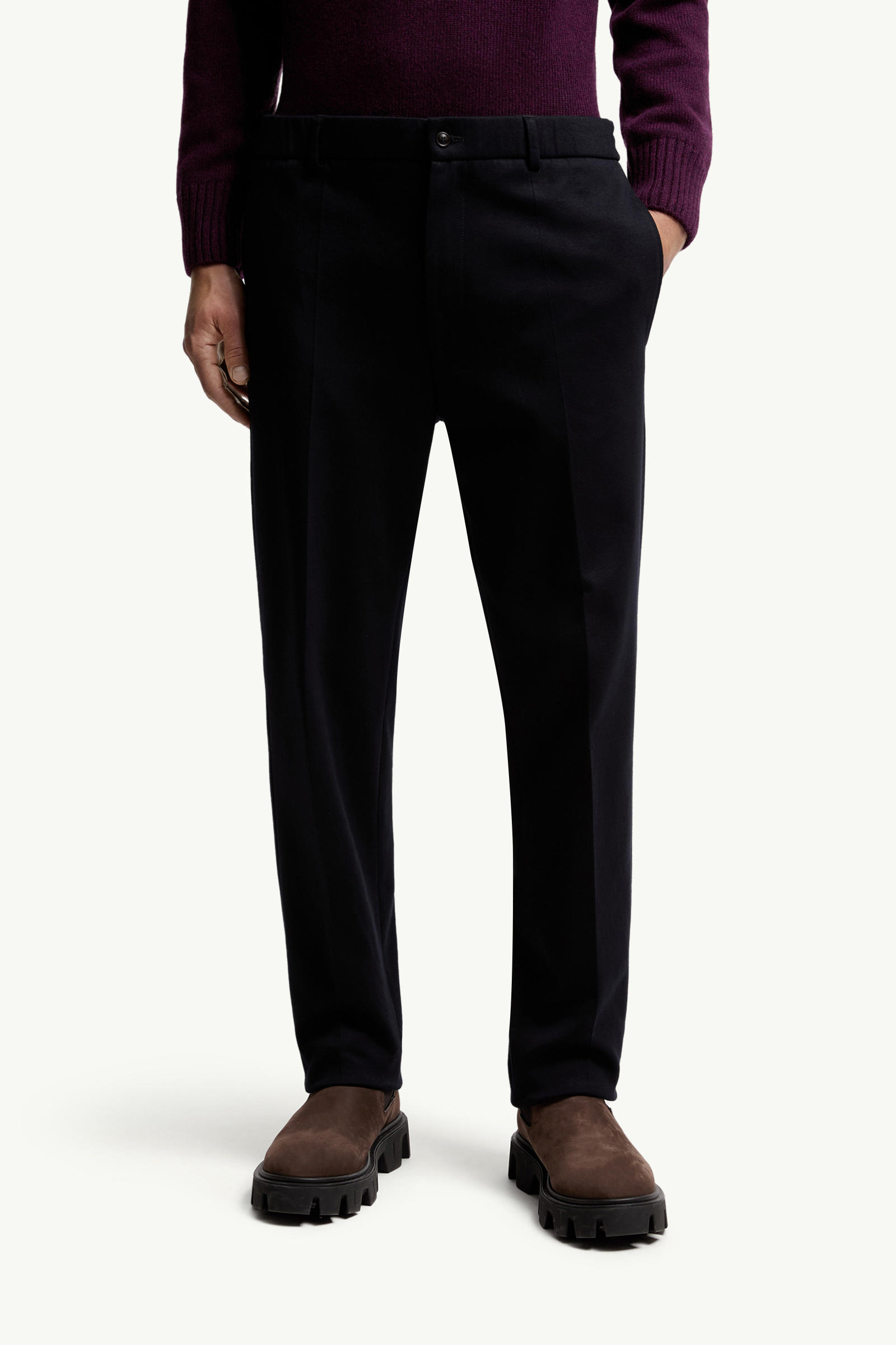 Cotton Blend Tailored Trousers Men Blue Moncler 3