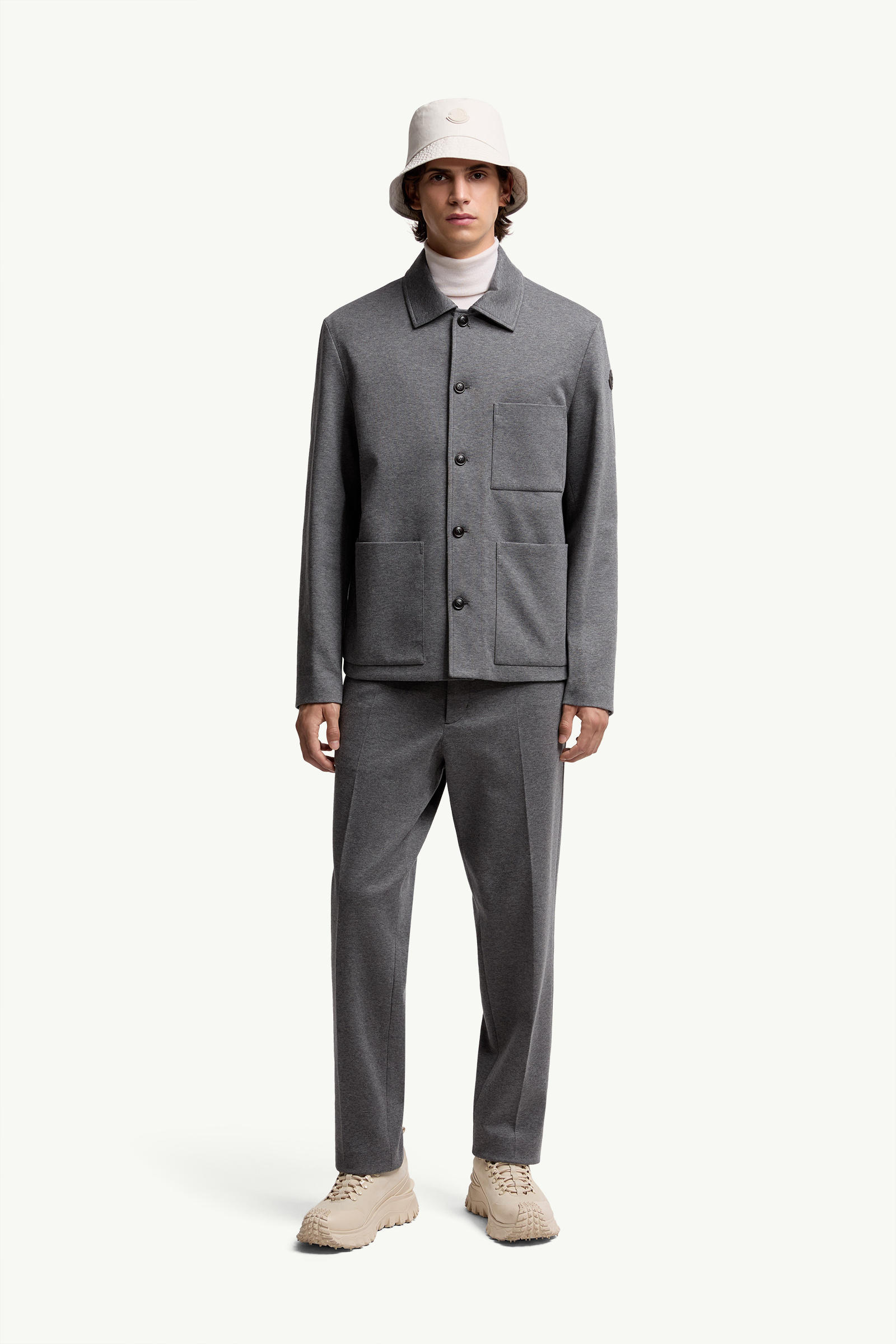 Cotton Blend Tailored Trousers Men Gray Moncler 0