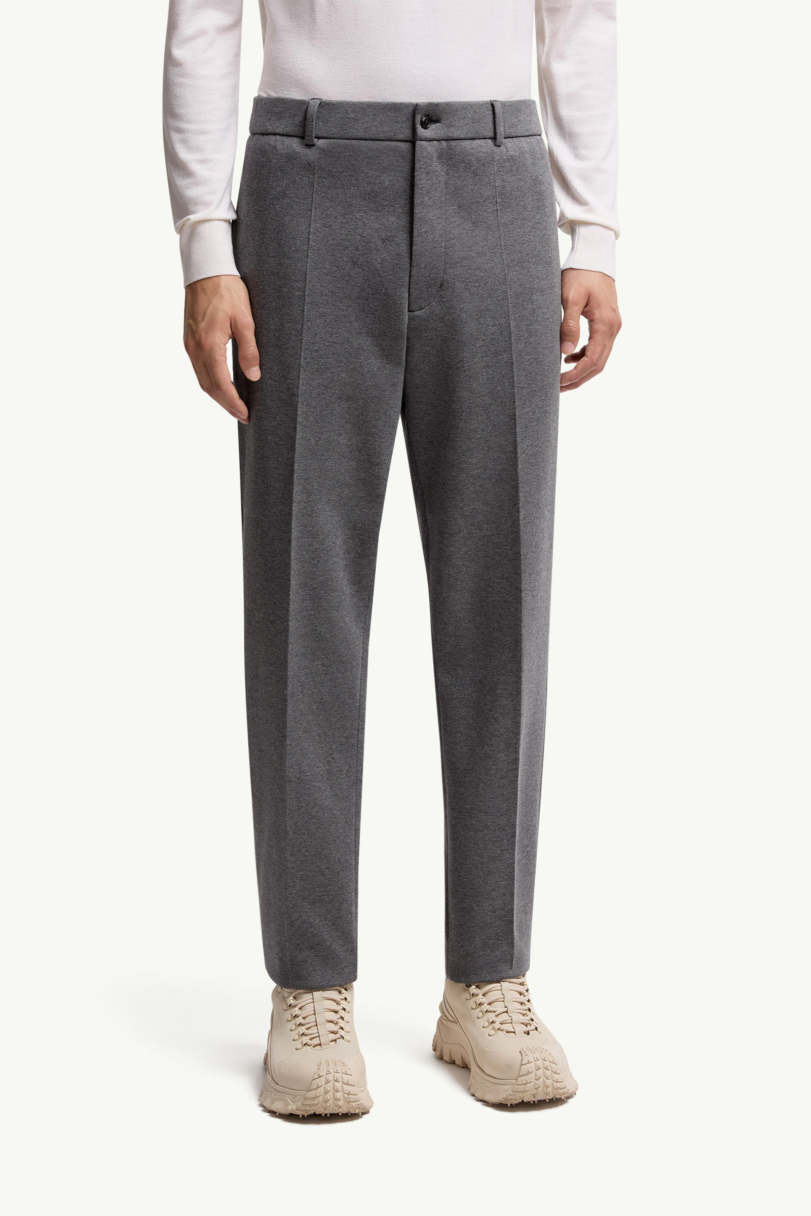 Cotton Blend Tailored Trousers Men Gray Moncler 3