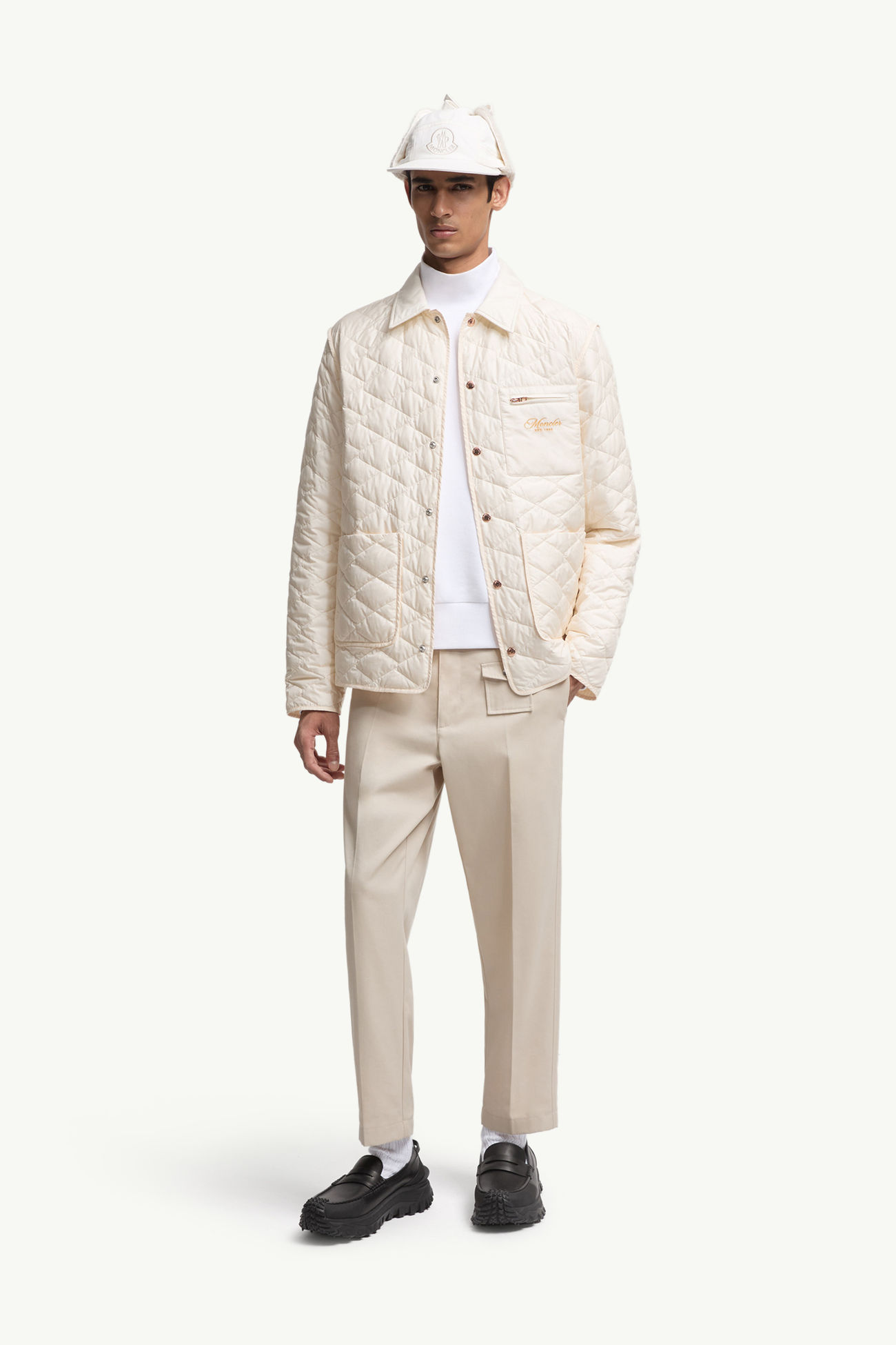 Pantalones de sastrería de gabardina Hombre Beige Claro Moncler 0