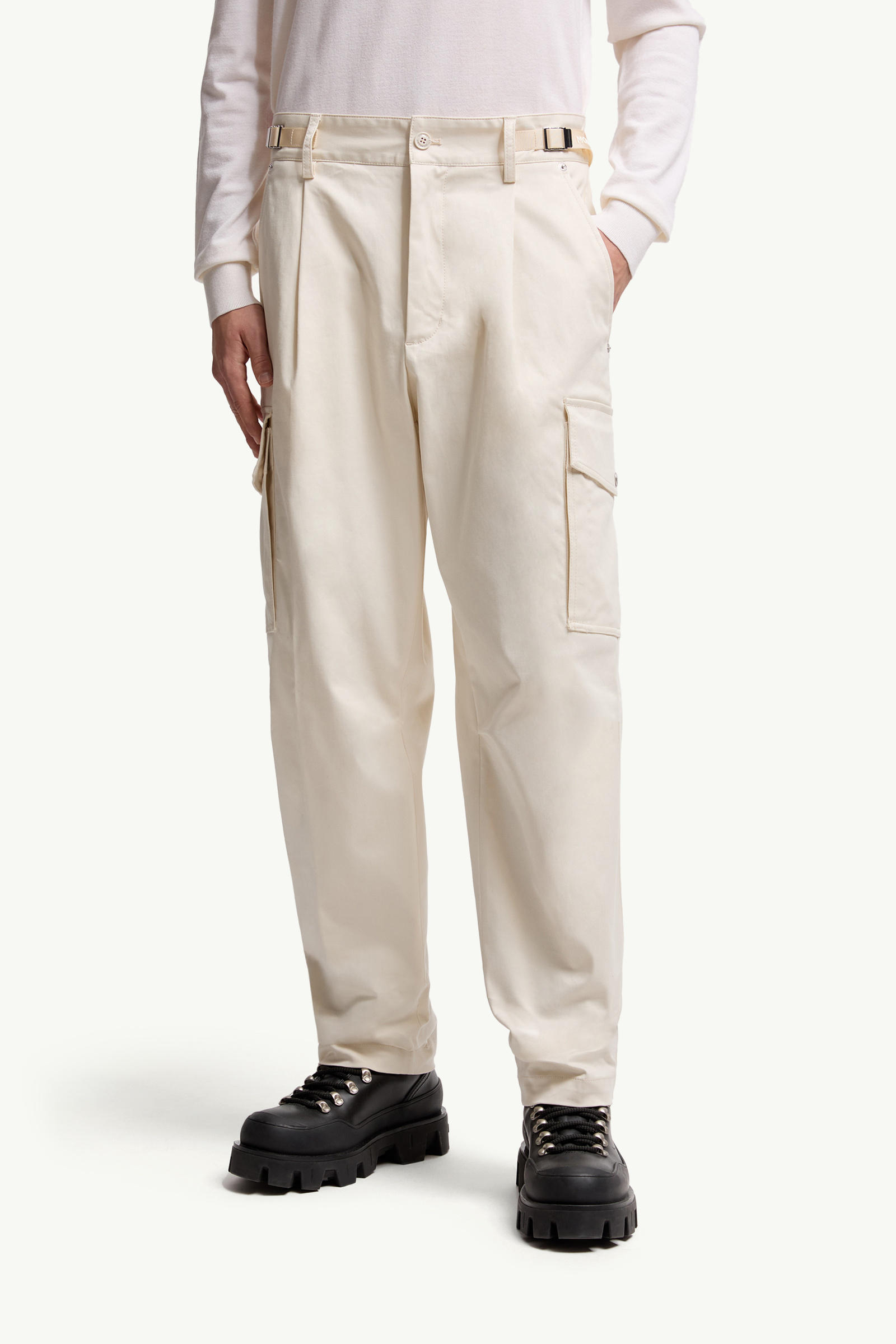 Cotton Gabardine Cargo Trousers Men White Ivory Moncler 3