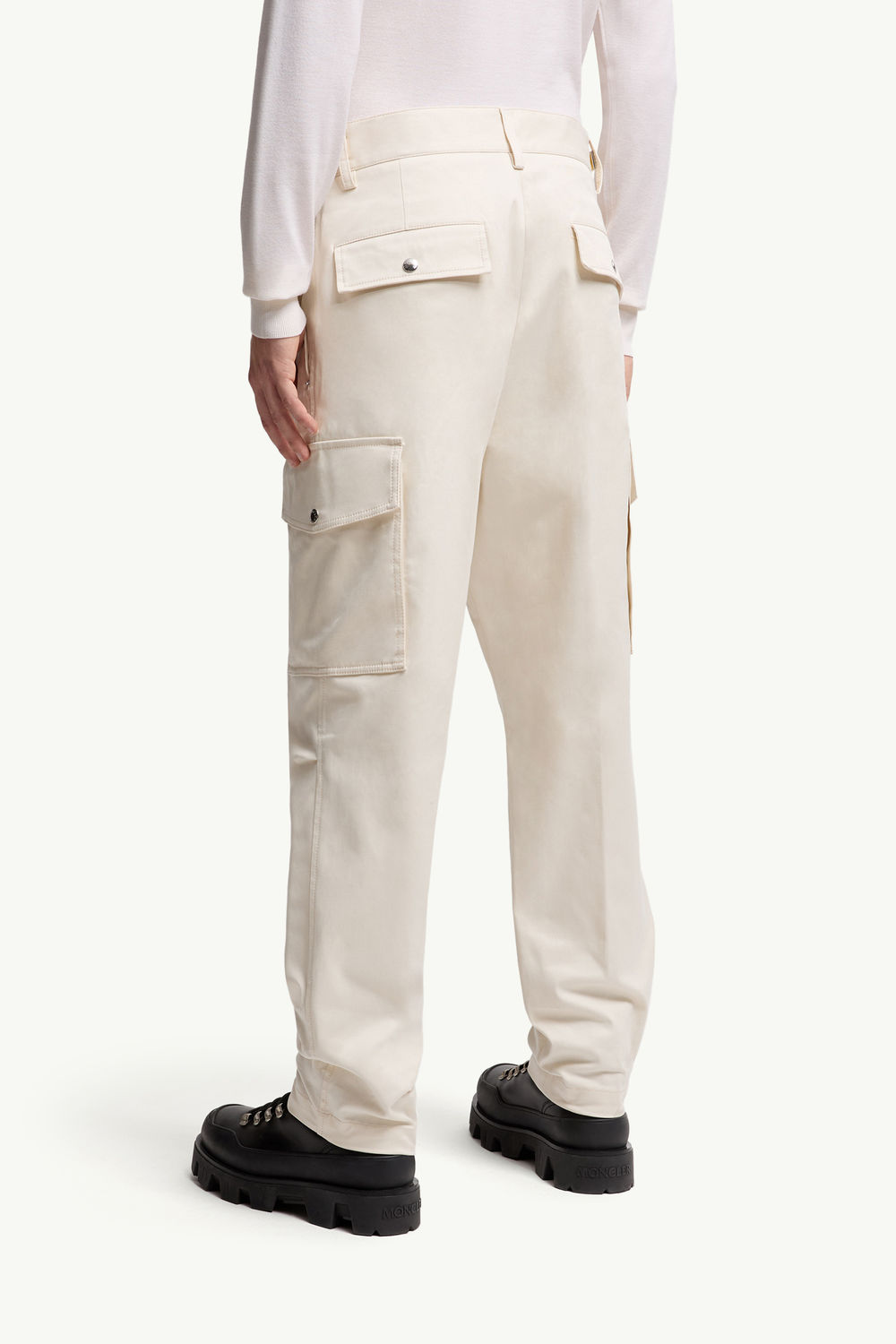 Cotton Gabardine Cargo Trousers Men White Ivory Moncler 4