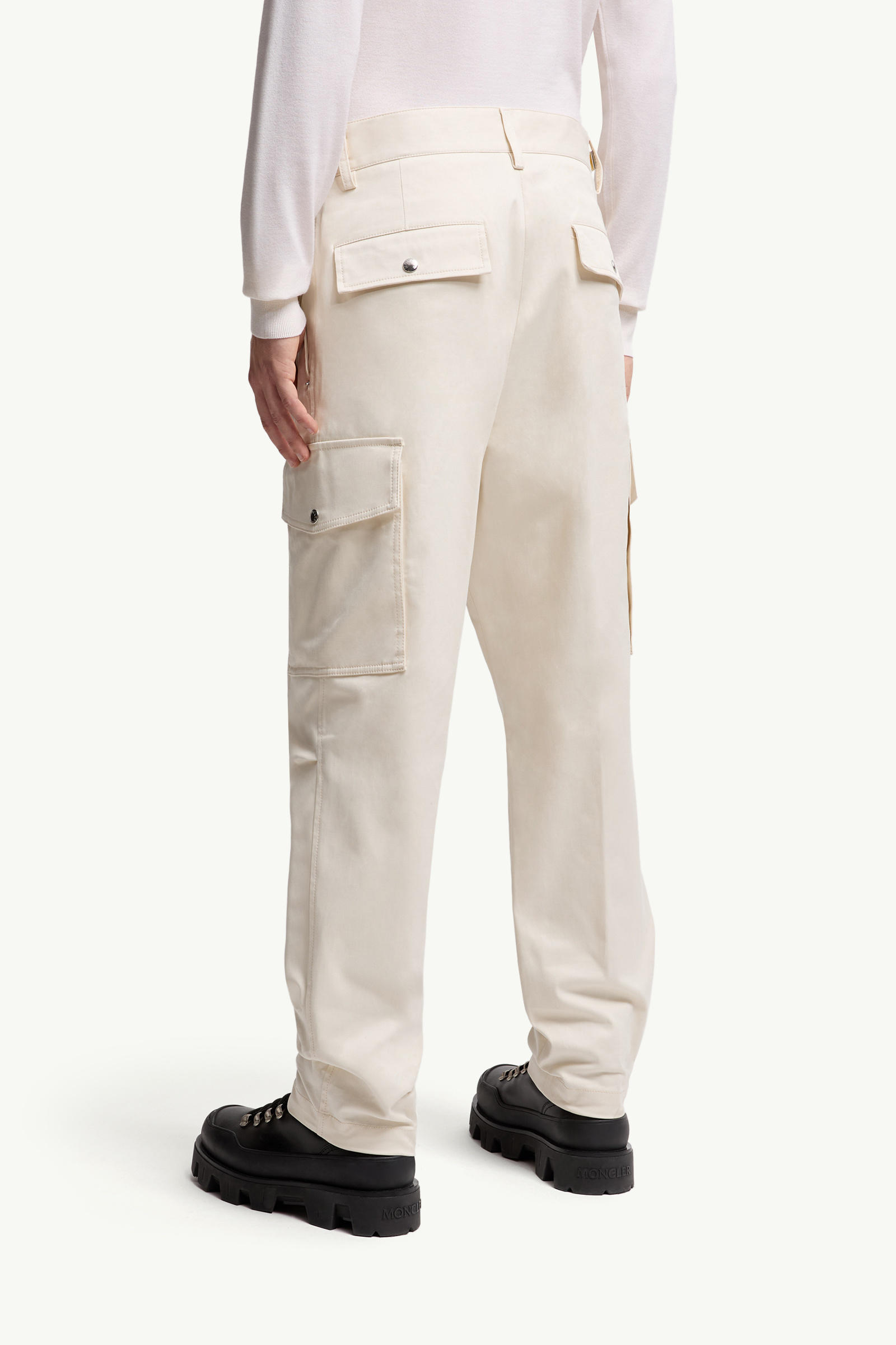 Cotton Gabardine Cargo Trousers Men White Ivory Moncler 4