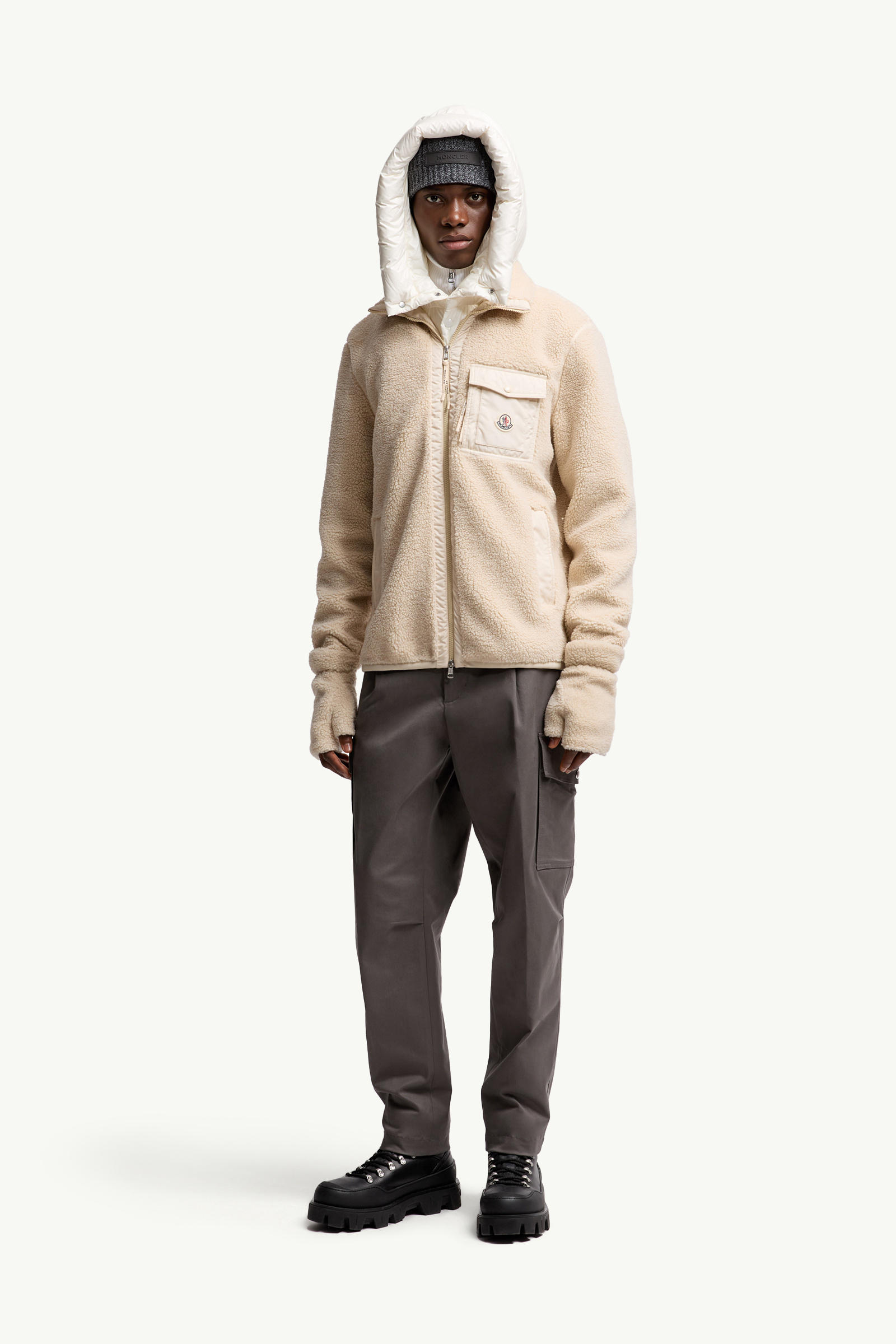 Cotton Gabardine Cargo Trousers Men Gray Moncler 0