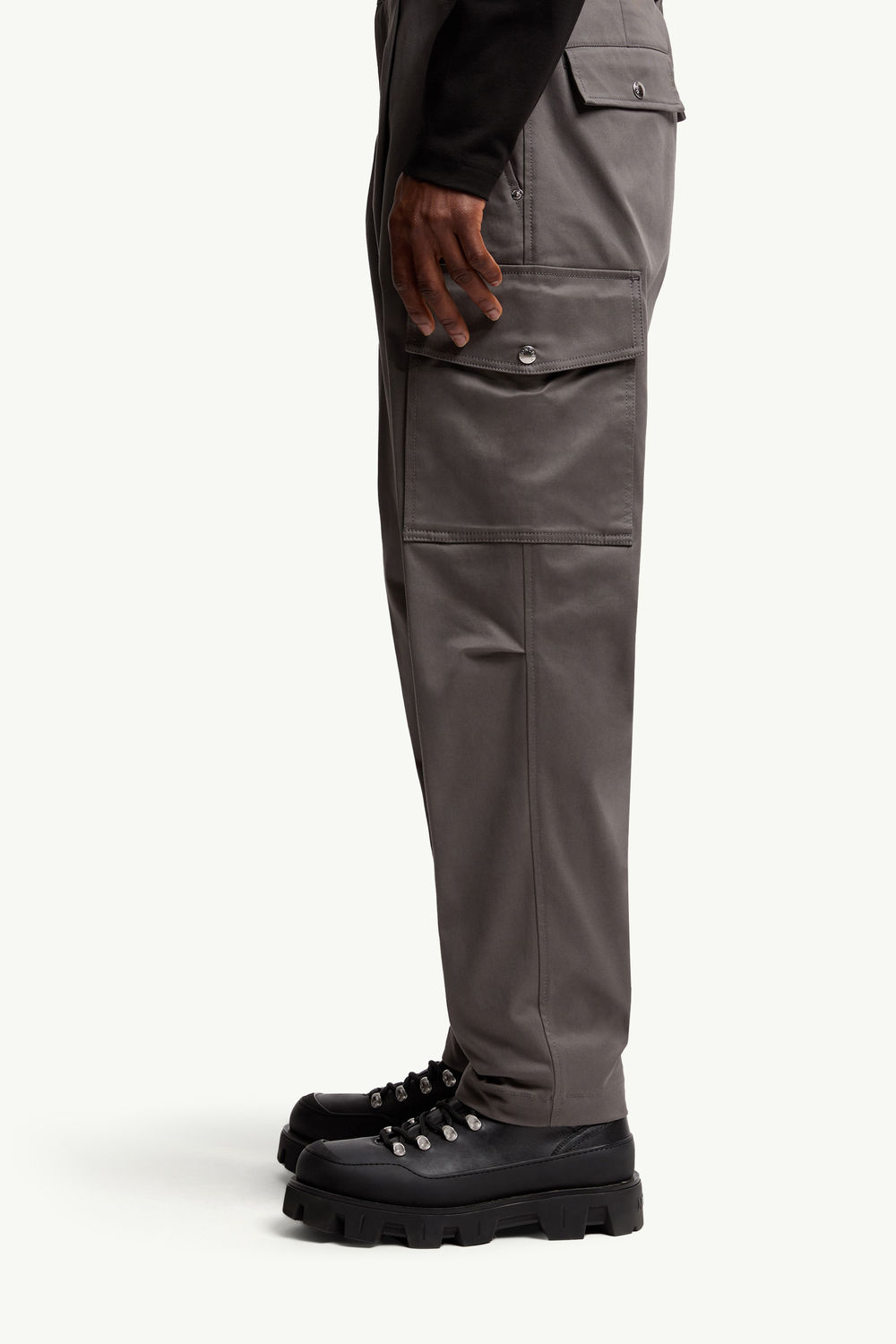 Cotton Gabardine Cargo Trousers Men Gray Moncler 1
