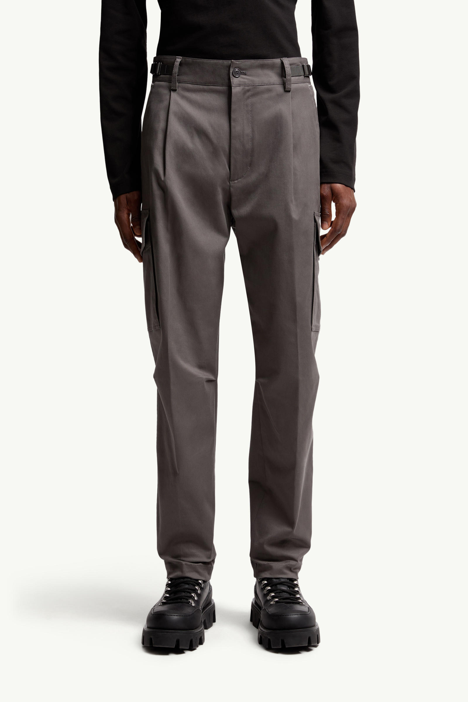 Cotton Gabardine Cargo Trousers Men Gray Moncler 3