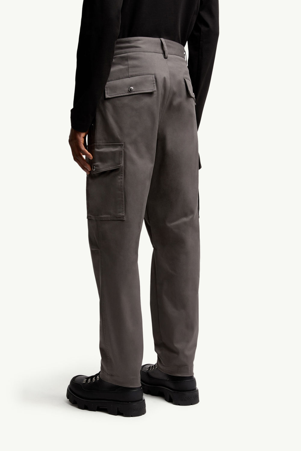 Cotton Gabardine Cargo Trousers Men Gray Moncler 4