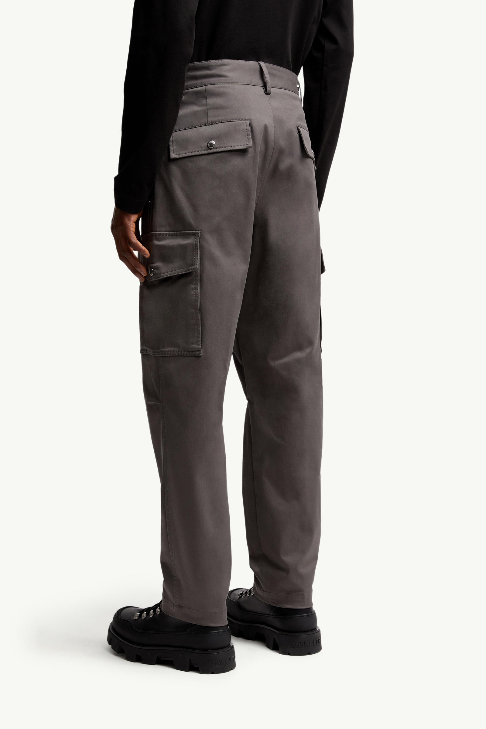 Cotton Gabardine Cargo Trousers Men Gray Moncler 4