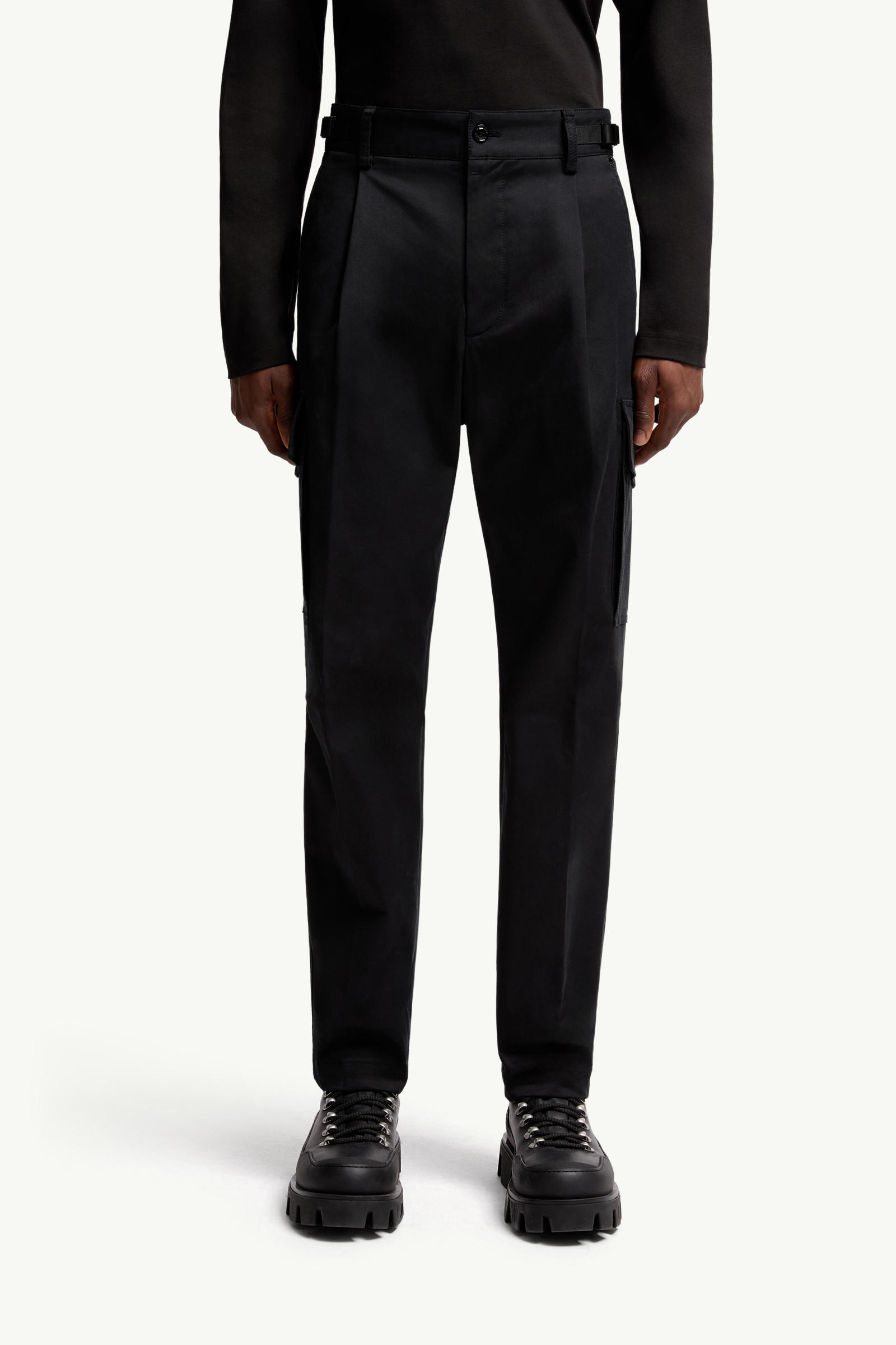 Cotton Gabardine Cargo Trousers Men Black Moncler 3