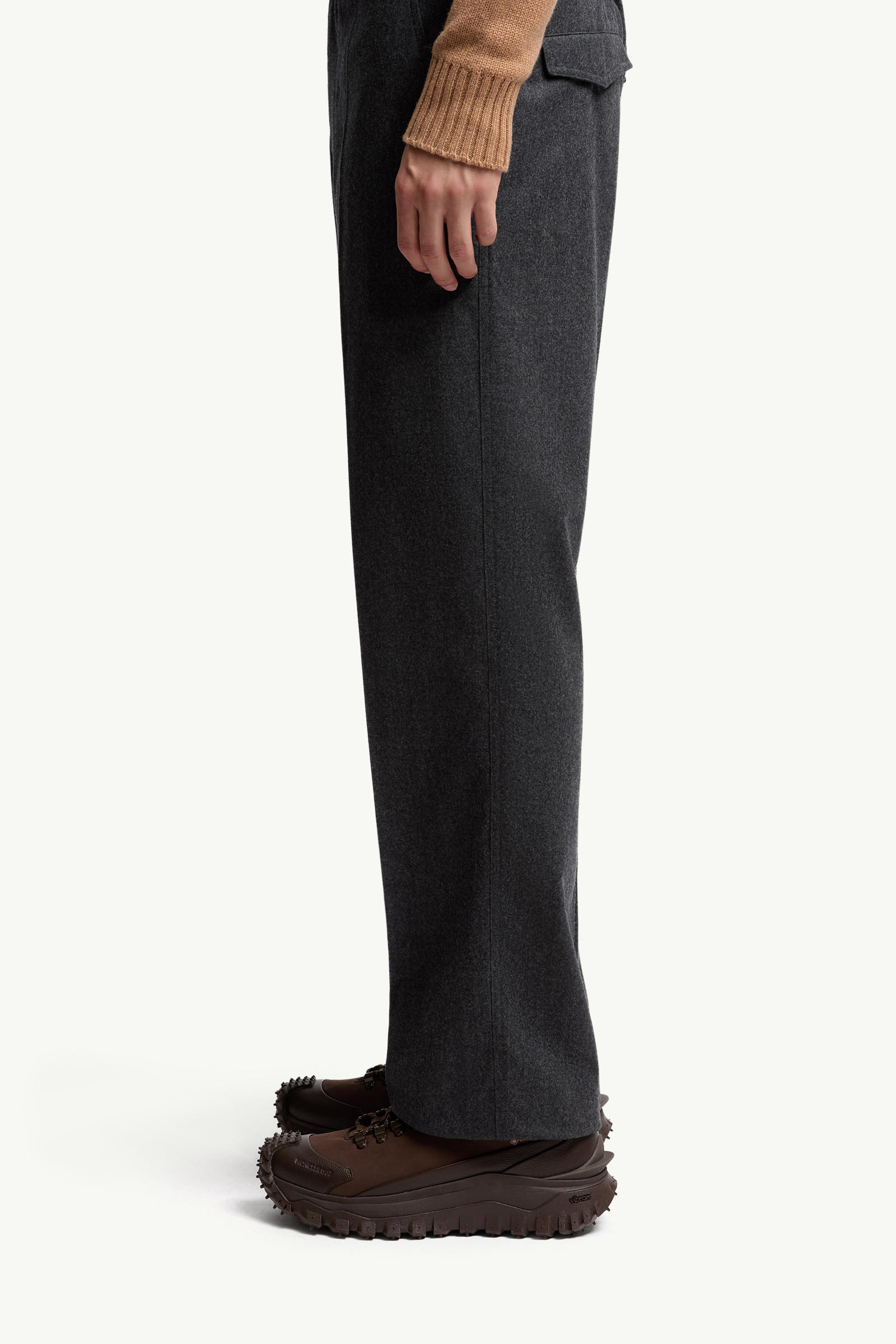 Wool Flannel Tailored Trousers Men Gray Moncler 1