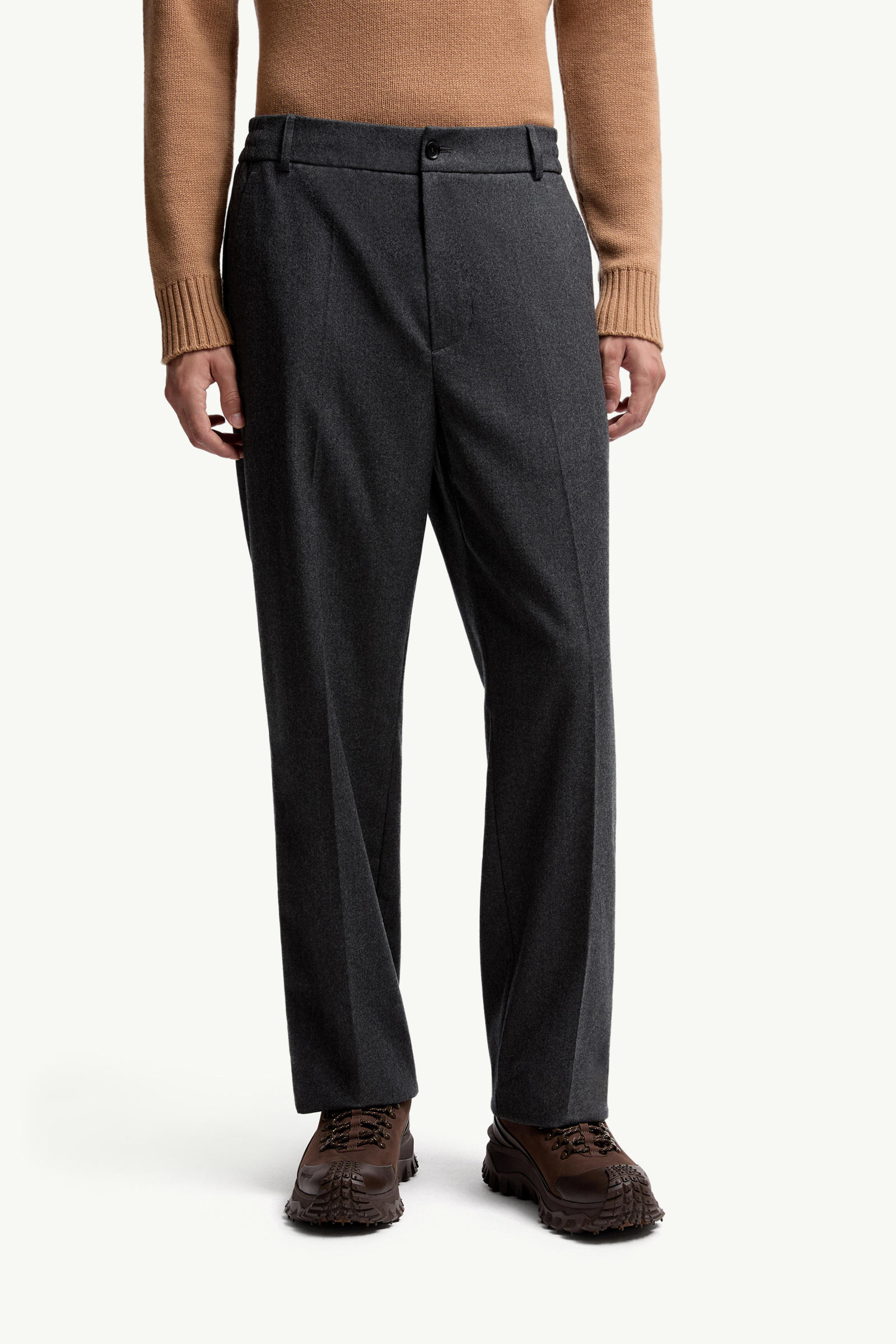 Wool Flannel Tailored Trousers Men Gray Moncler 3