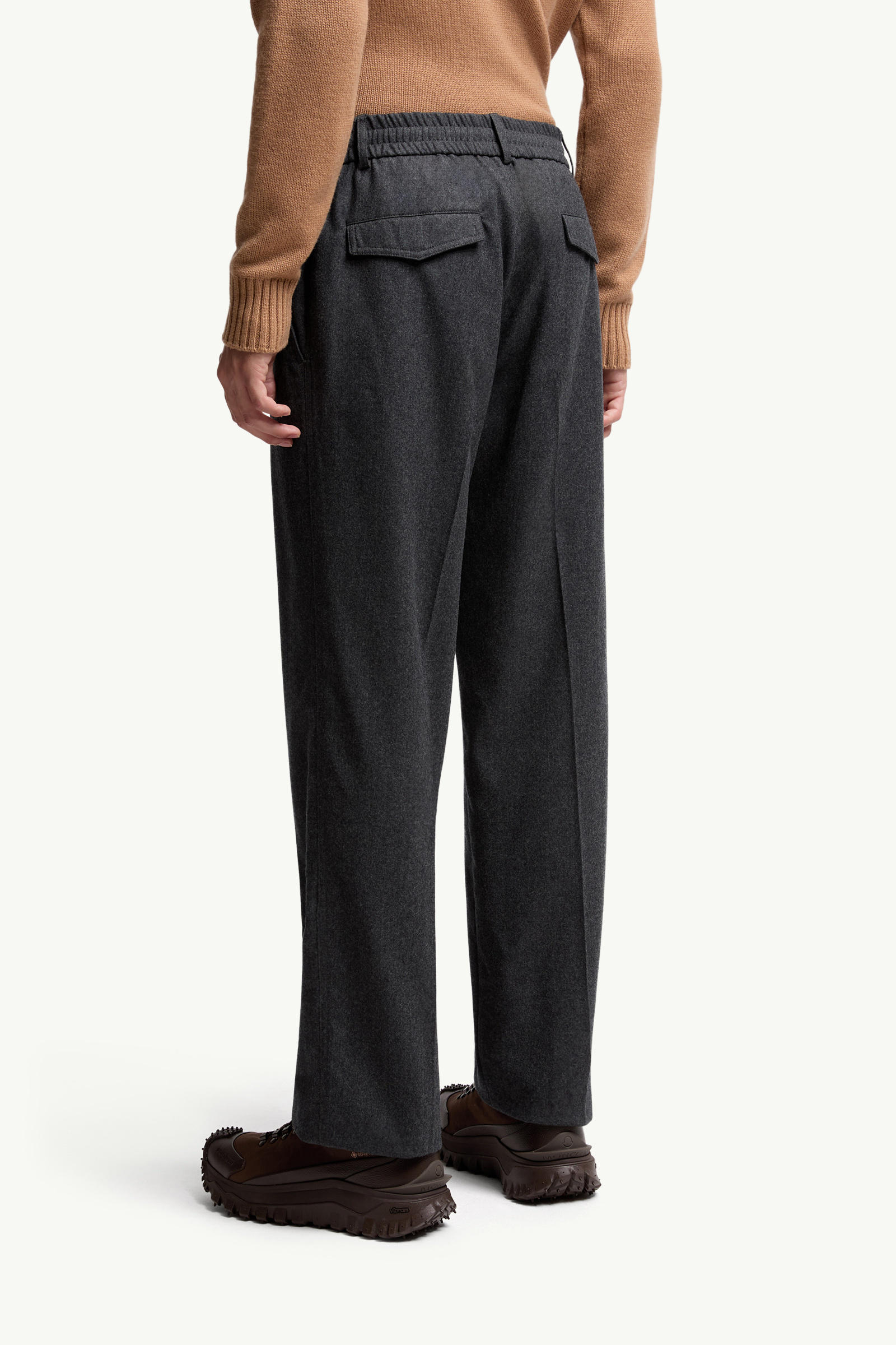 Wool Flannel Tailored Trousers Men Gray Moncler 4