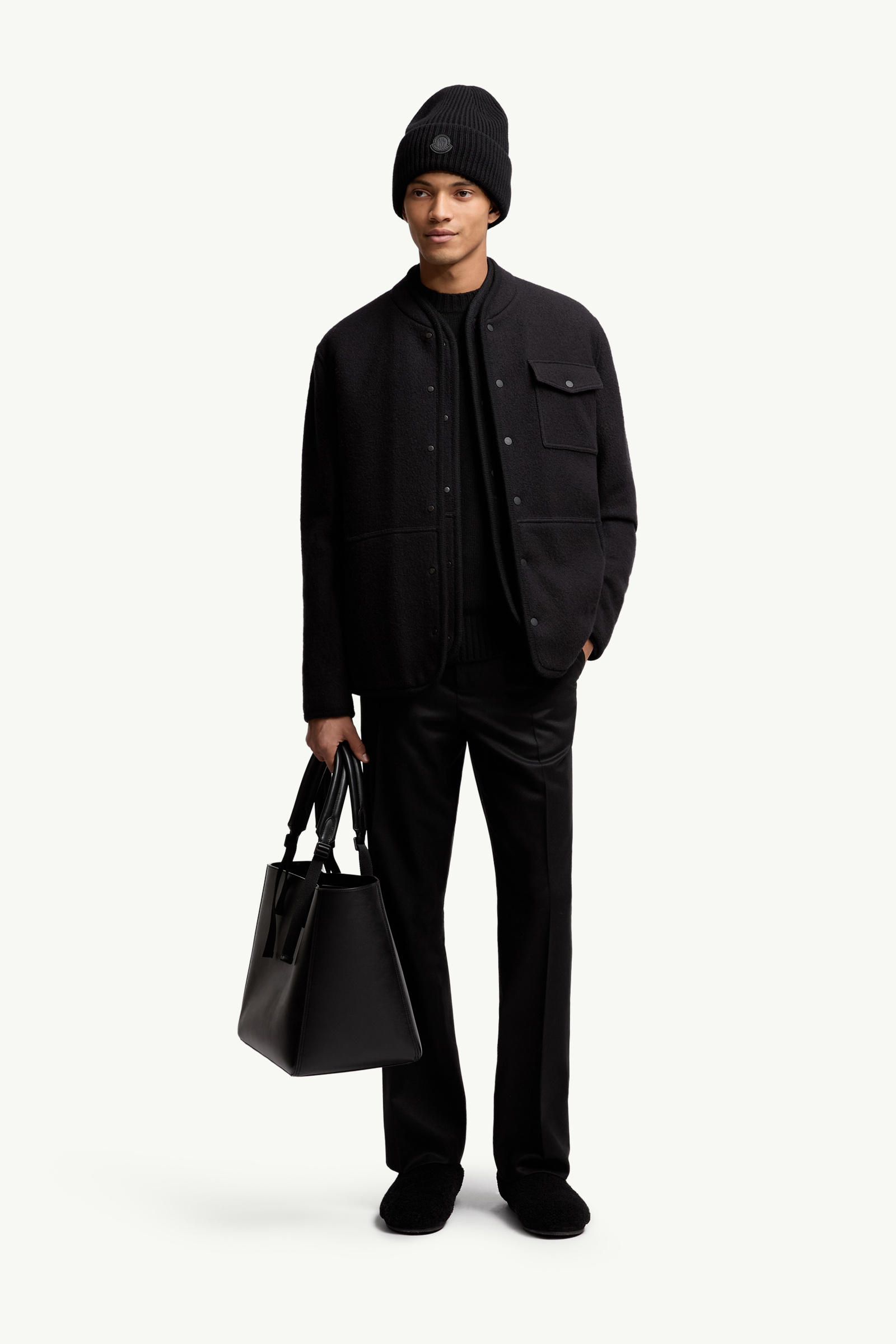 Wool Flannel Tailored Trousers Men Black Moncler 0