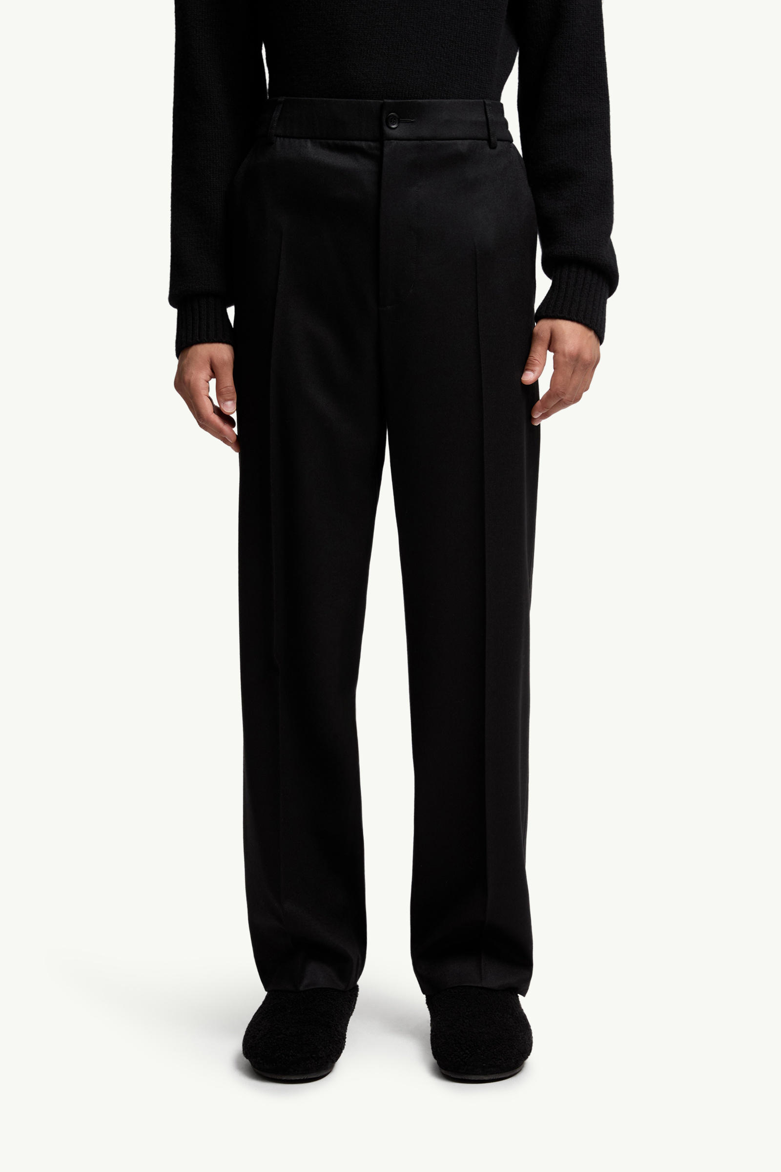 Wool Flannel Tailored Trousers Men Black Moncler 3