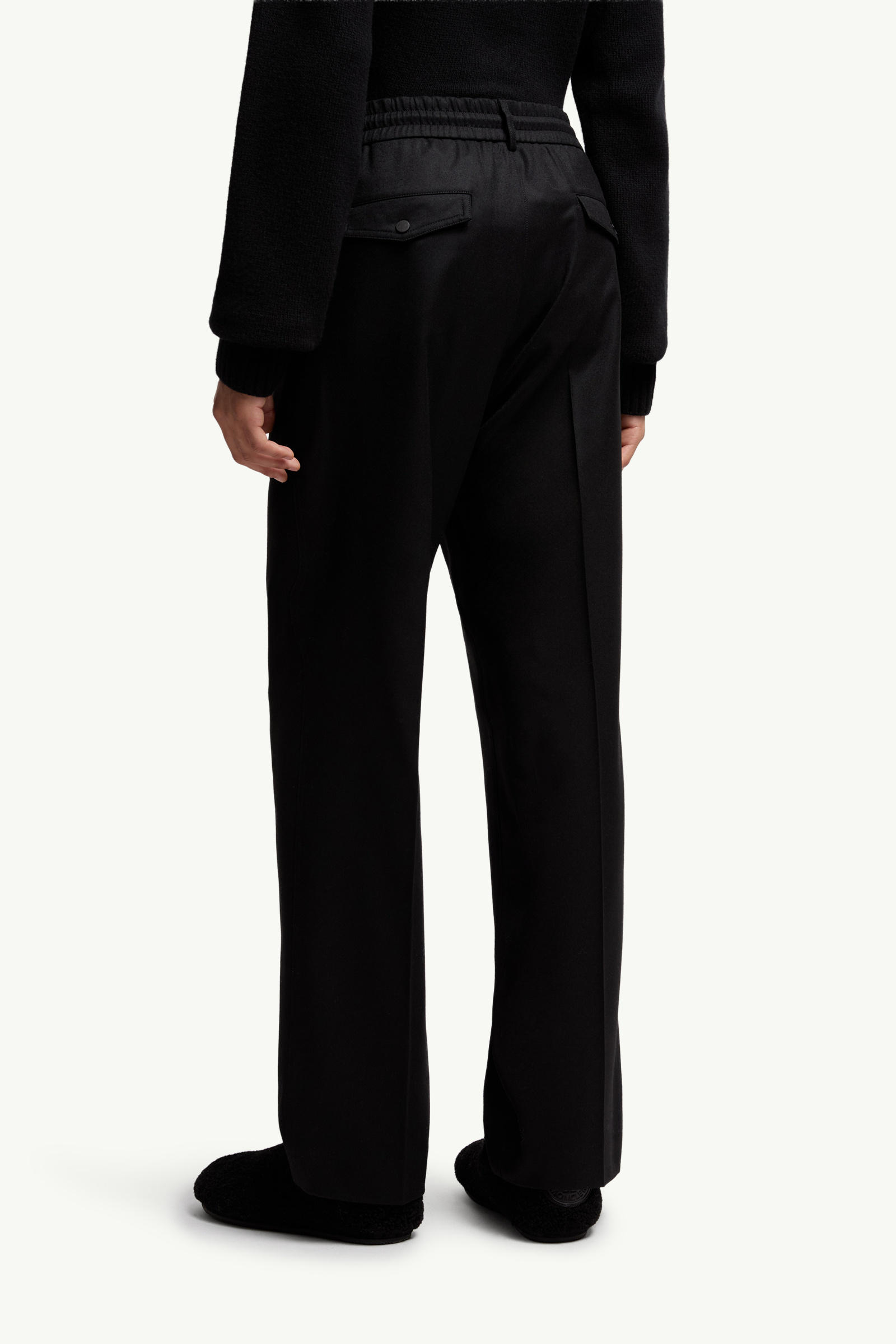 Wool Flannel Tailored Trousers Men Black Moncler 4