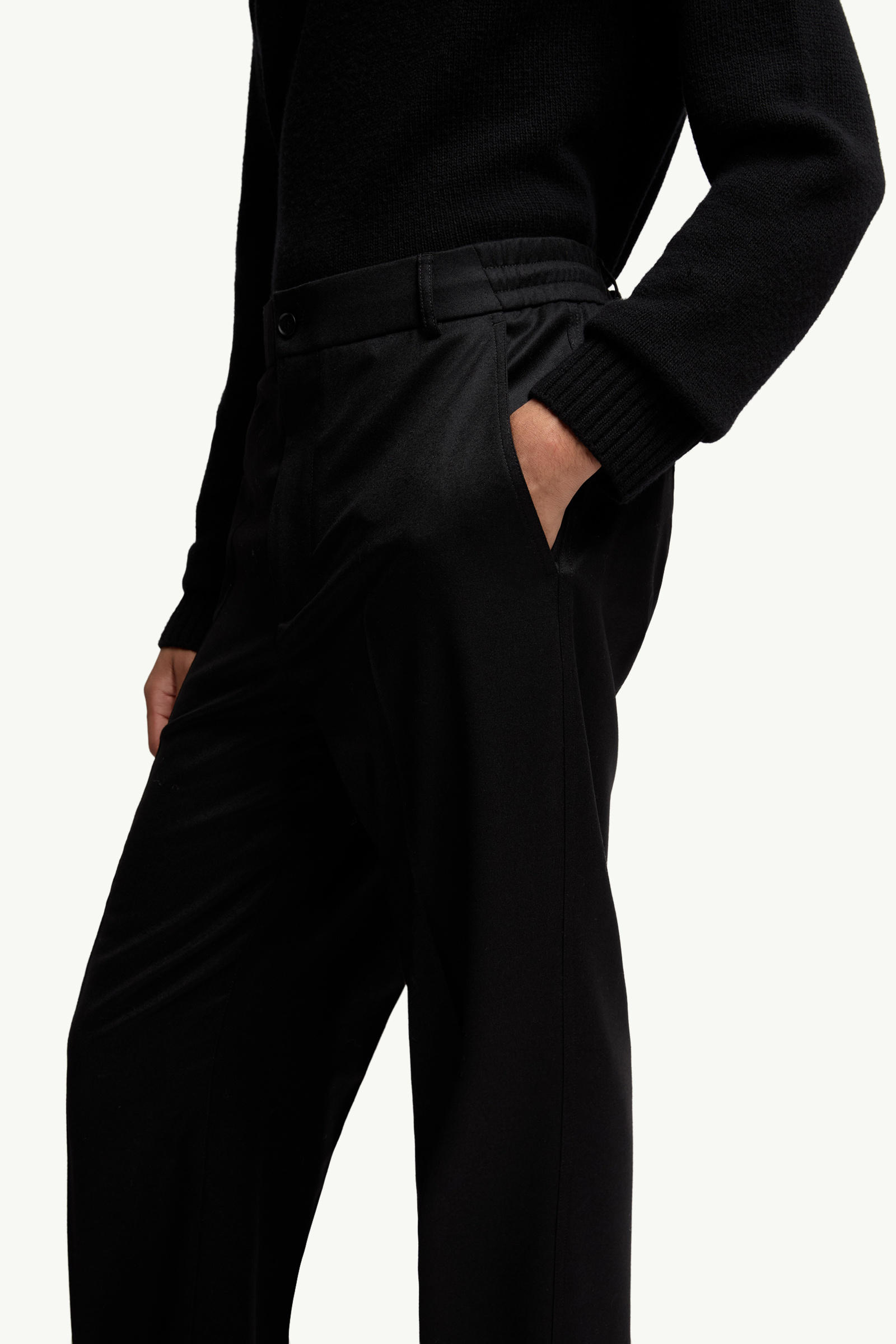 Wool Flannel Tailored Trousers Men Black Moncler 5