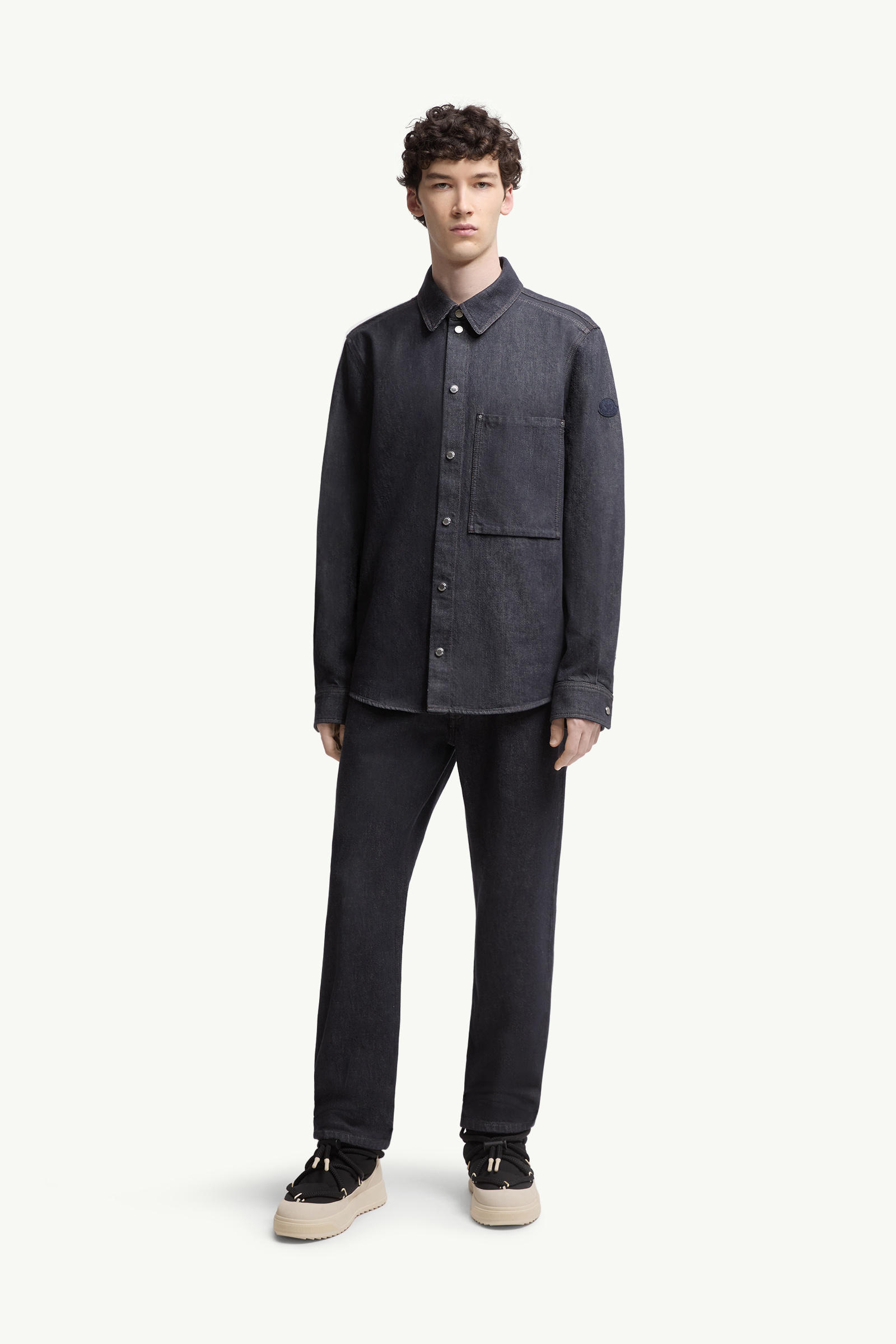 Denim Long Sleeve Shirt Men Denim Blue Moncler 0