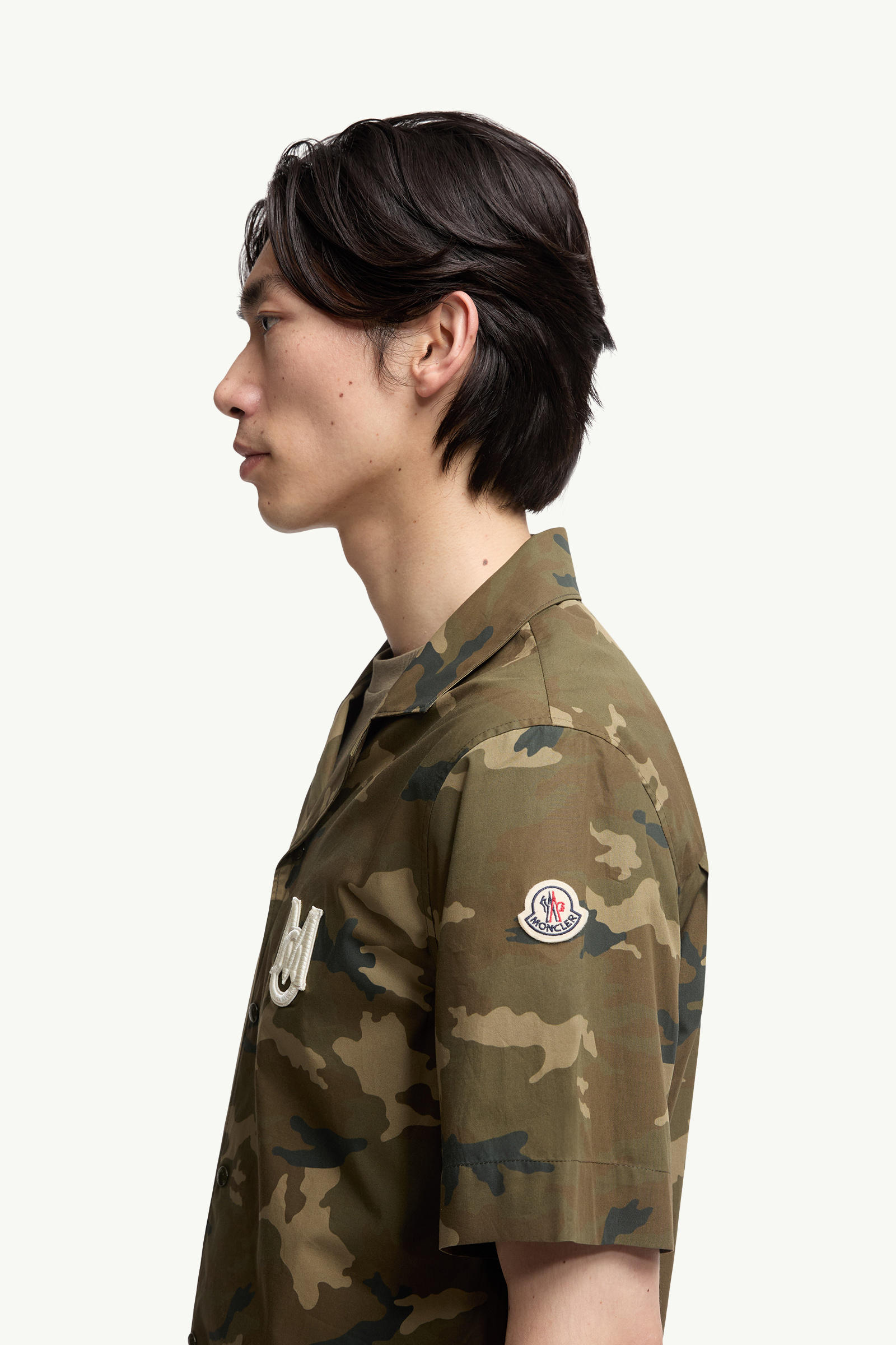 Printed Cotton Short Sleeve Shirt Men Green & Brown Moncler 1