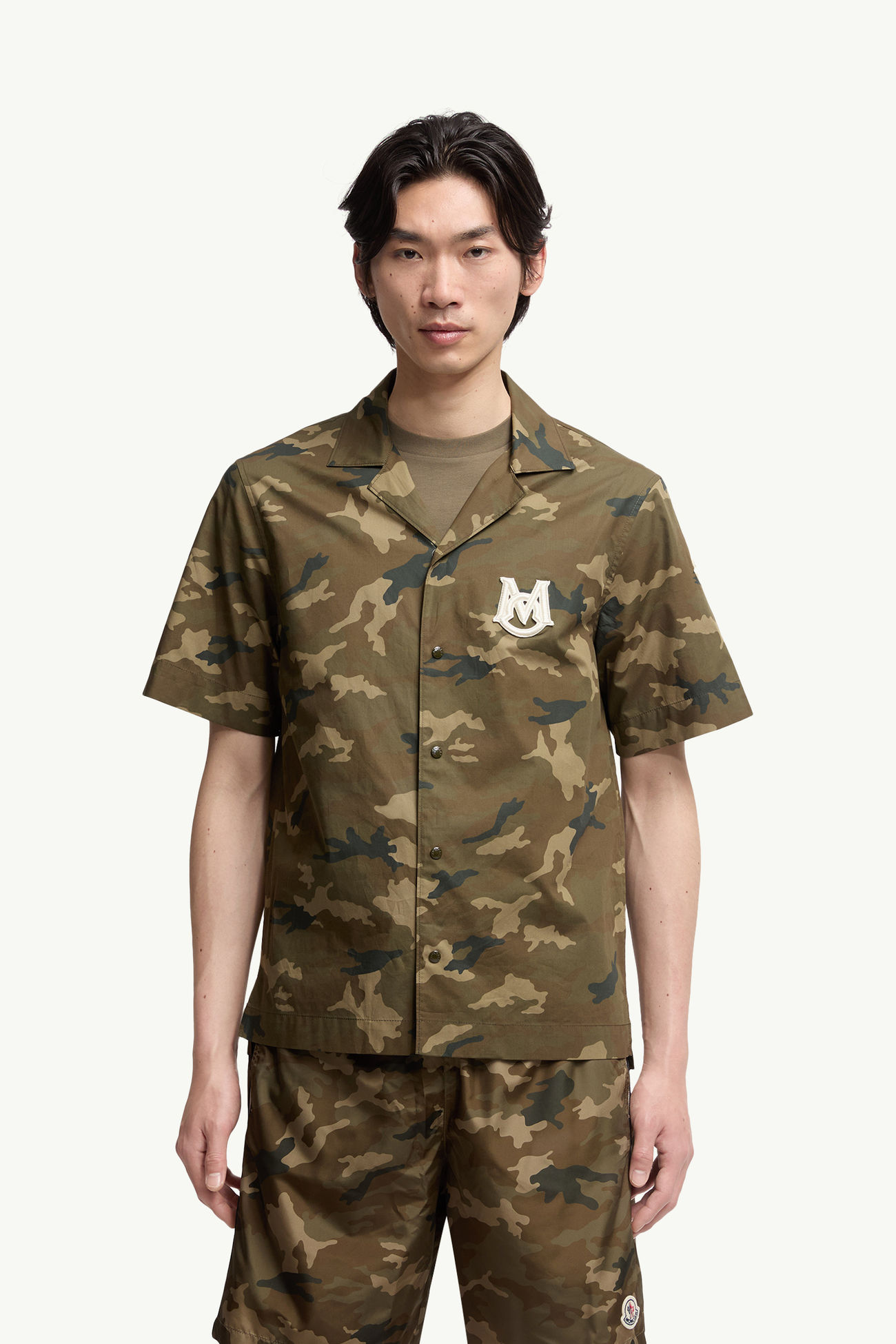 印花棉質短袖恤衫 男士 綠色和啡色 Moncler 3