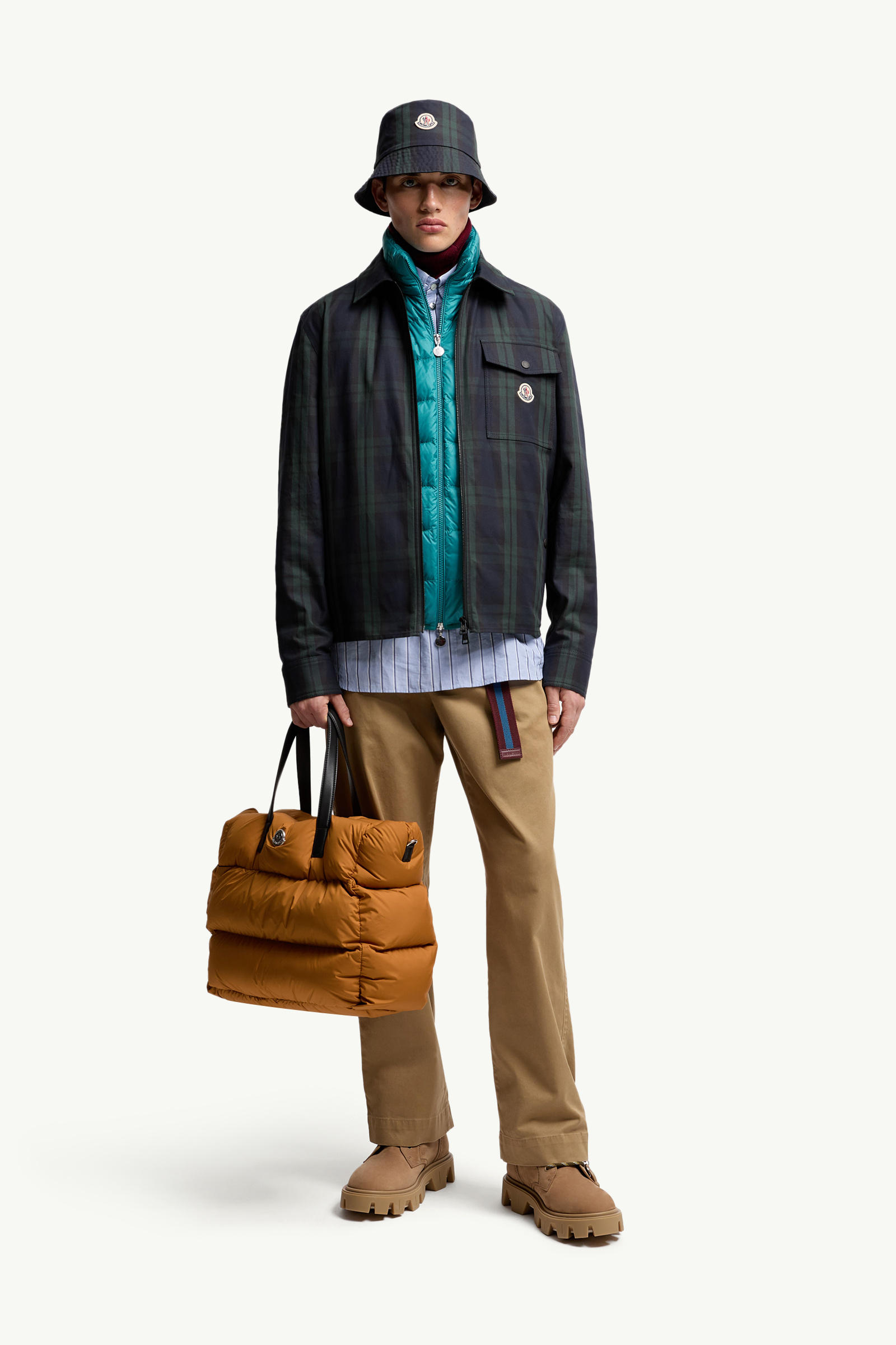 Chemise à manches longues en gabardine de coton à carreaux Hommes Noir Moncler 0