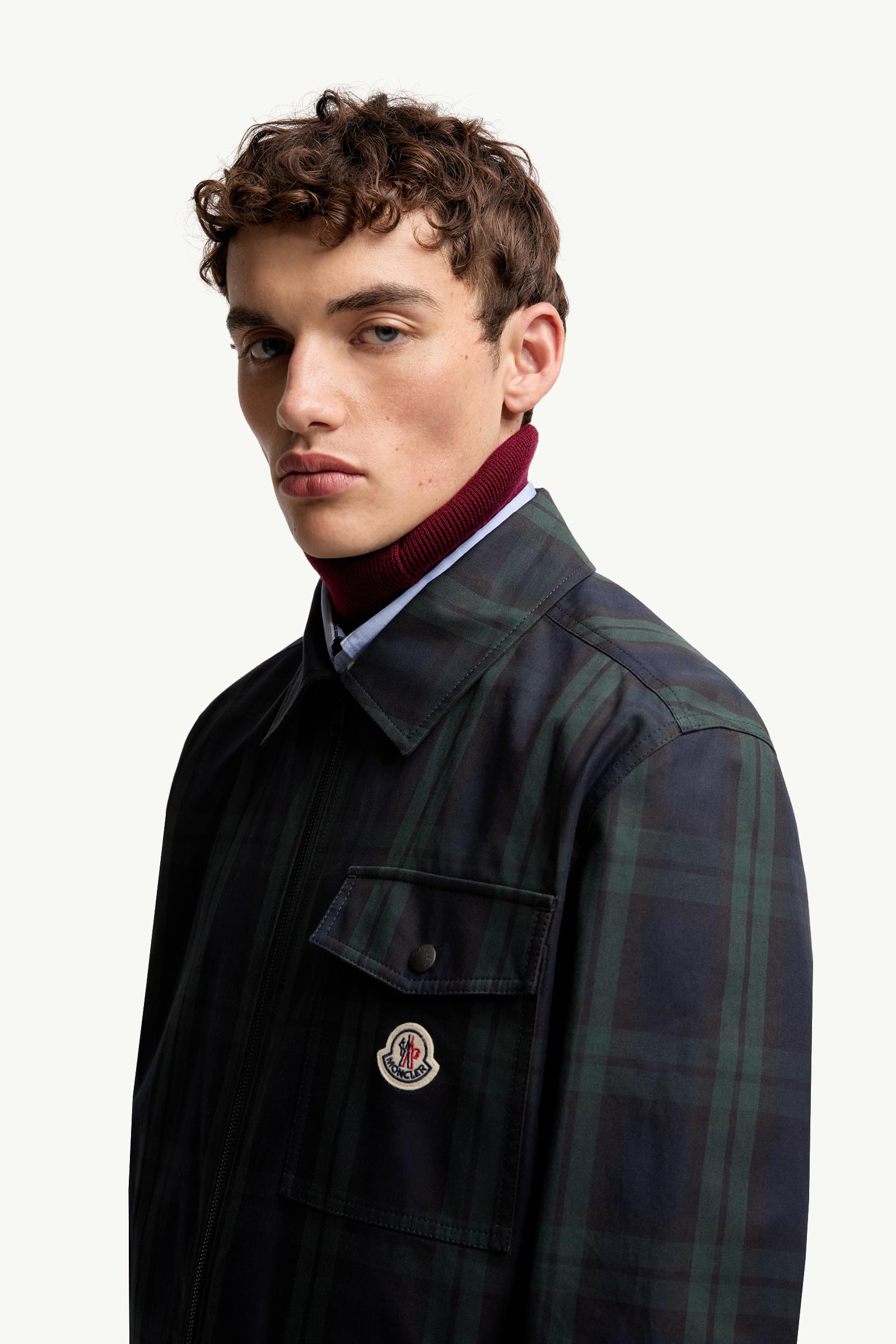 Checked Cotton Gabardine Long Sleeve Shirt Men Black Moncler 1