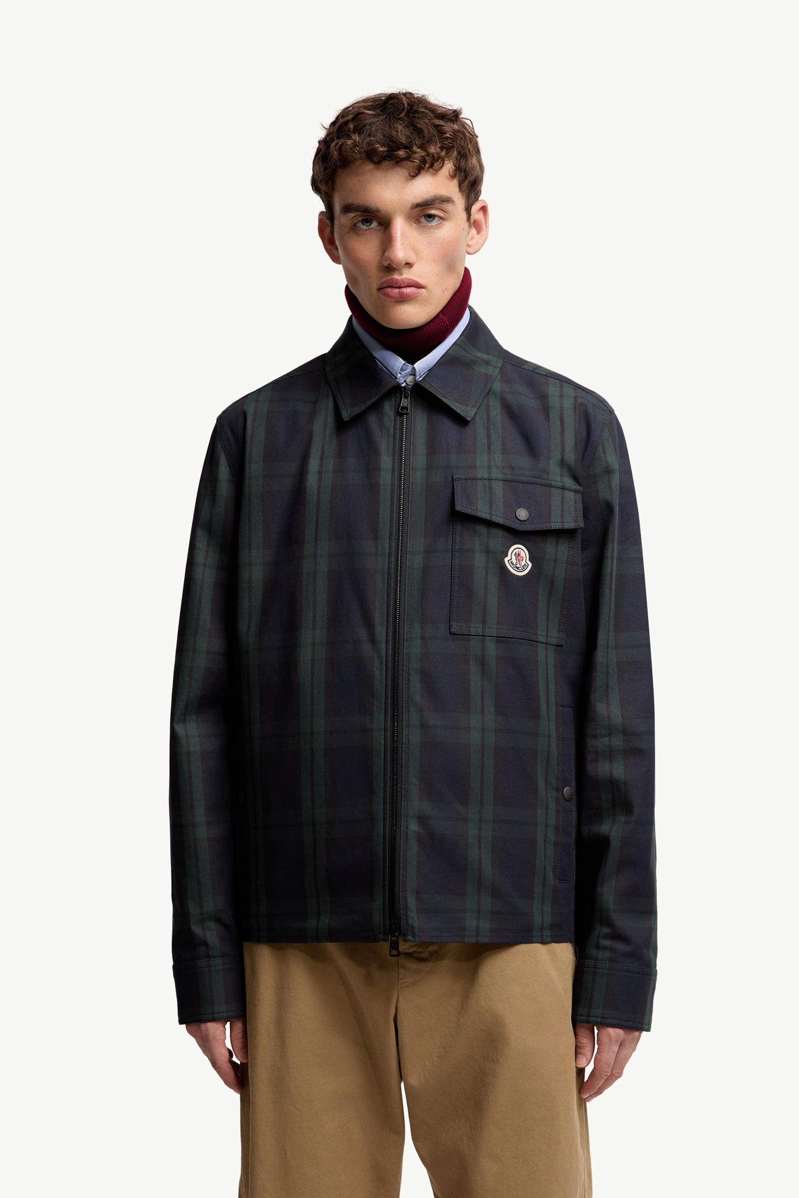 Chemise à manches longues en gabardine de coton à carreaux Hommes Noir Moncler 3