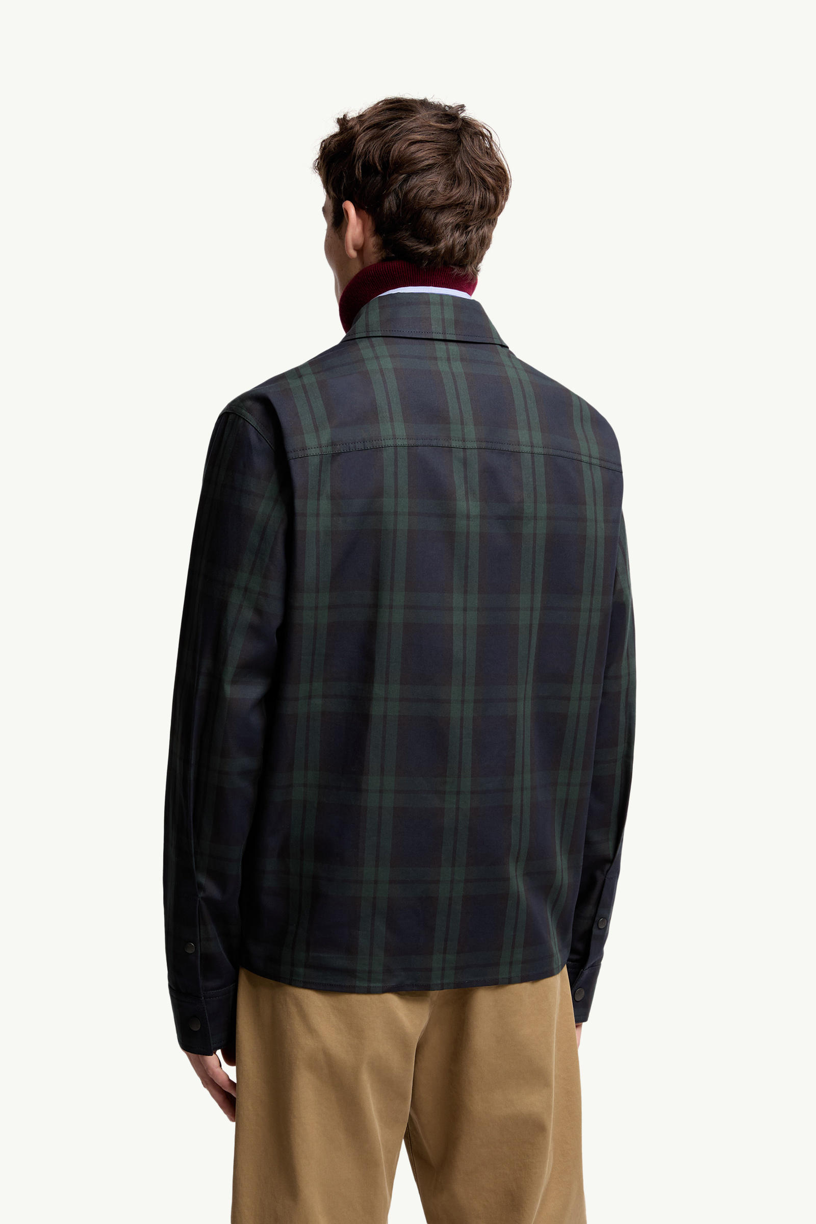 Checked Cotton Gabardine Long Sleeve Shirt Men Black Moncler 4