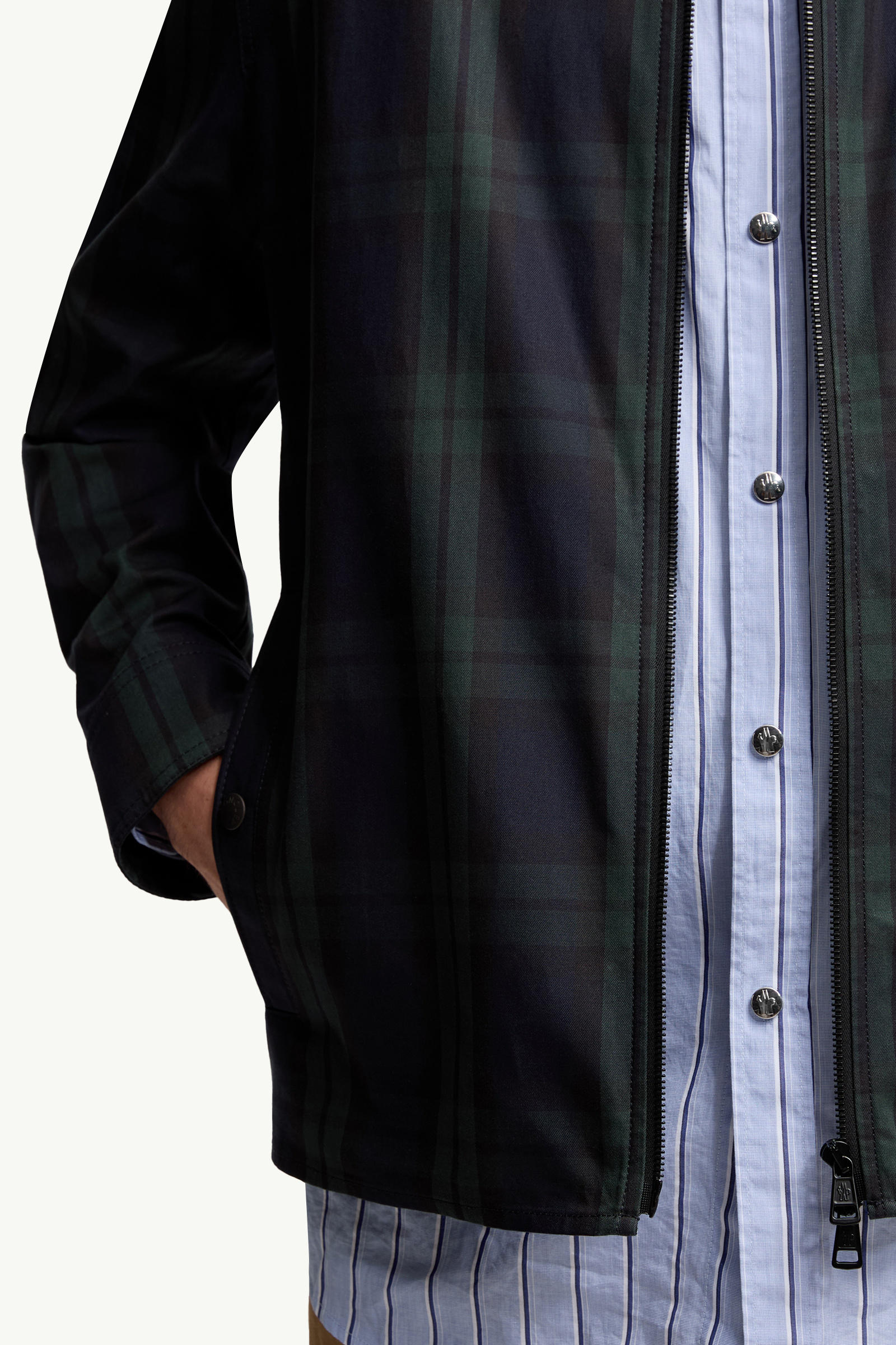 Checked Cotton Gabardine Long Sleeve Shirt Men Black Moncler 5