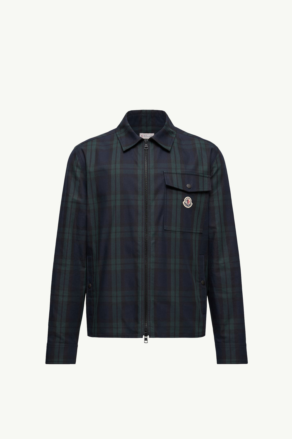 Checked Cotton Gabardine Long Sleeve Shirt Men Black Moncler 2