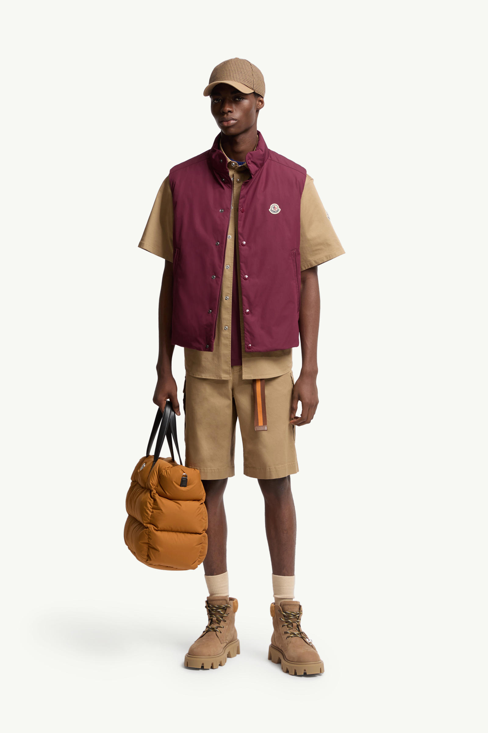 Camisa de manga corta de gabardina de algodón Hombre Beige Moncler 0