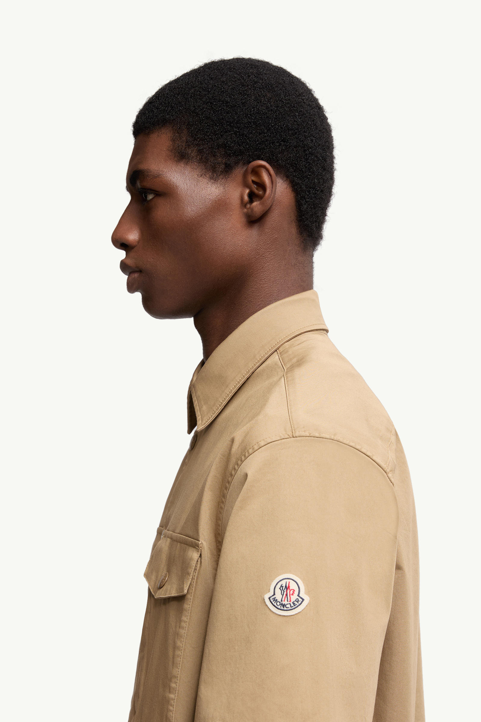 Cotton Gabardine Short Sleeve Shirt Men Beige Moncler 1