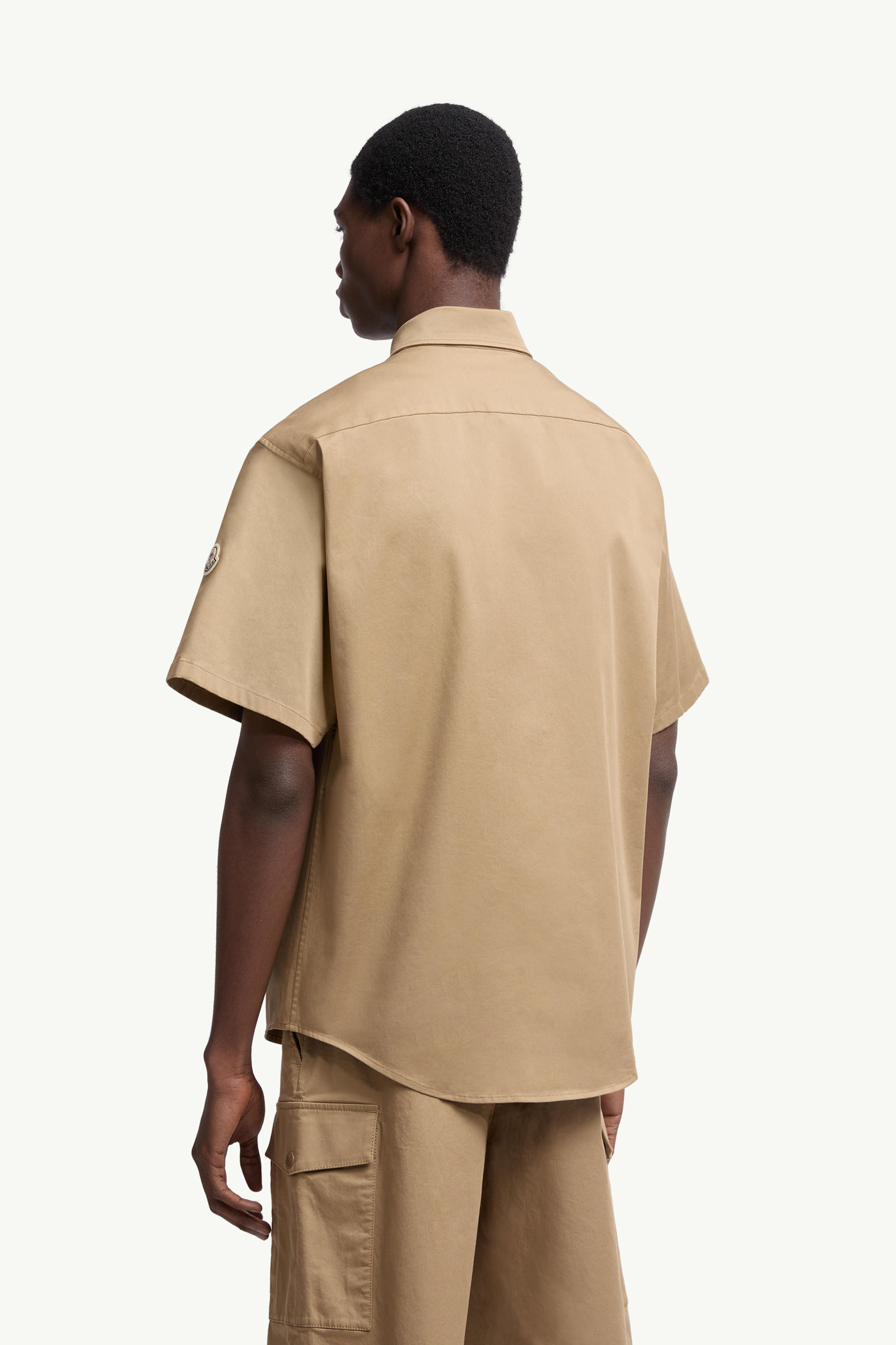 Cotton Gabardine Short Sleeve Shirt Men Beige Moncler 4