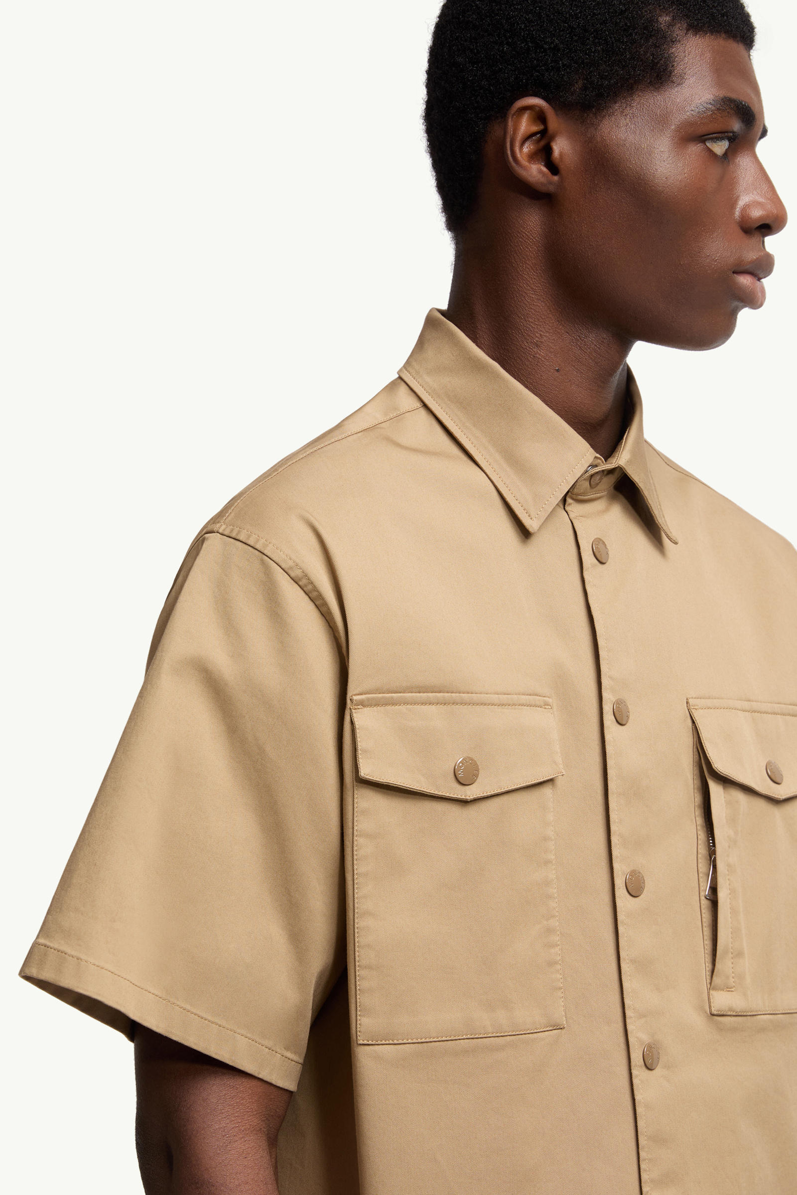 Cotton Gabardine Short Sleeve Shirt Men Beige Moncler 5
