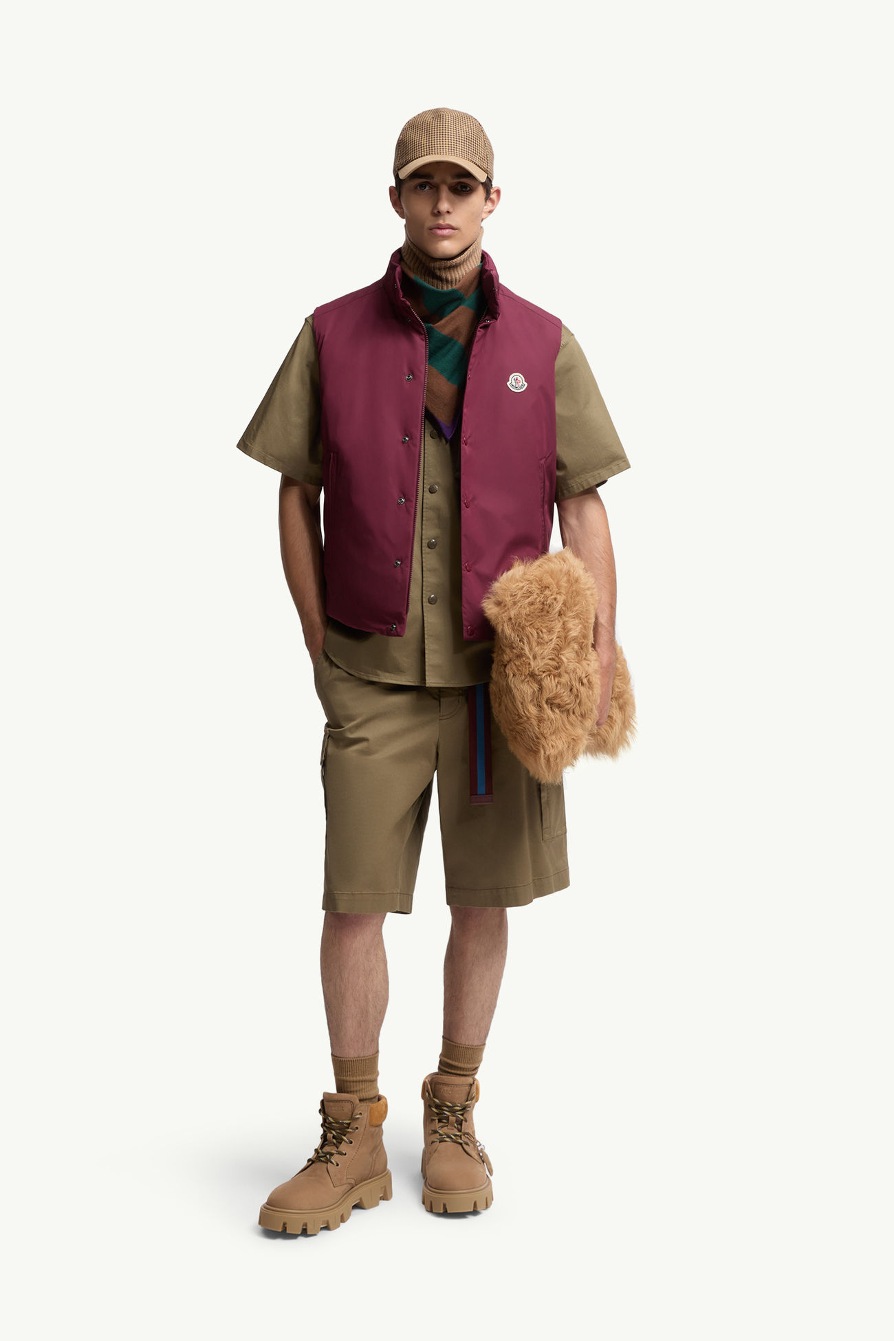 Camisa de manga corta de gabardina de algodón Hombre Verde Oliva Moncler 0