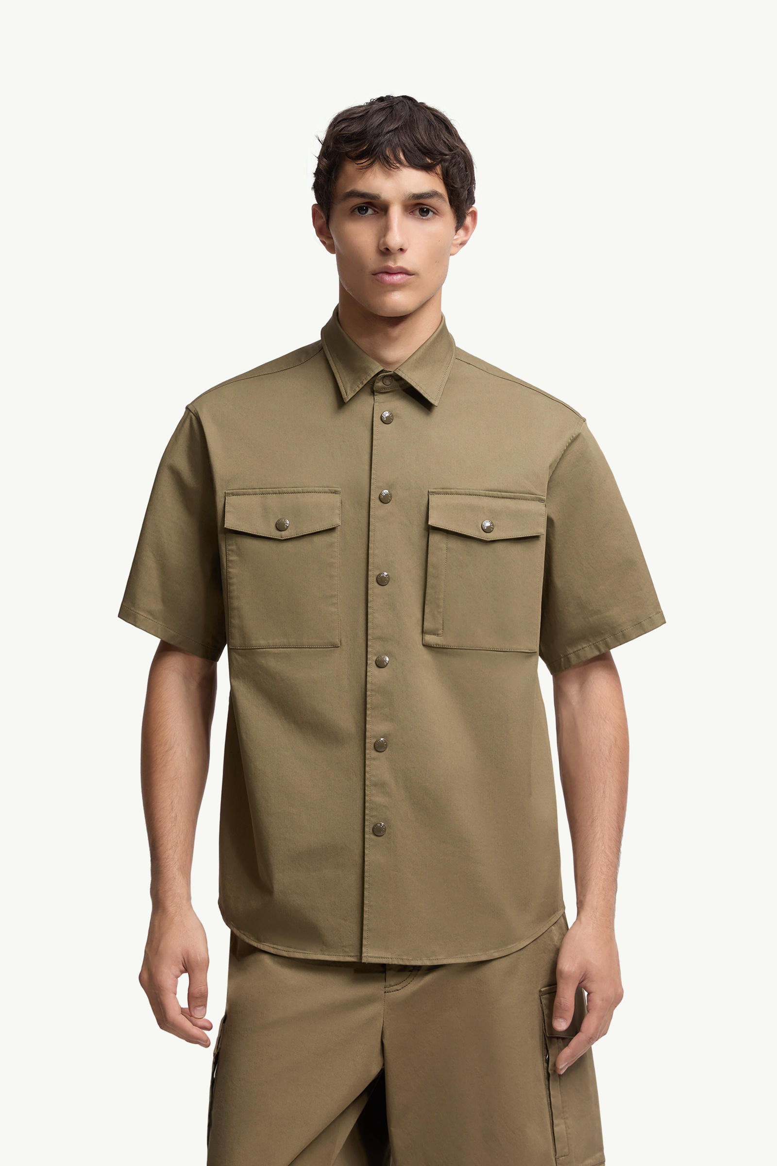 Chemise à manches courtes en gabardine de coton Hommes Vert Olive Moncler 3