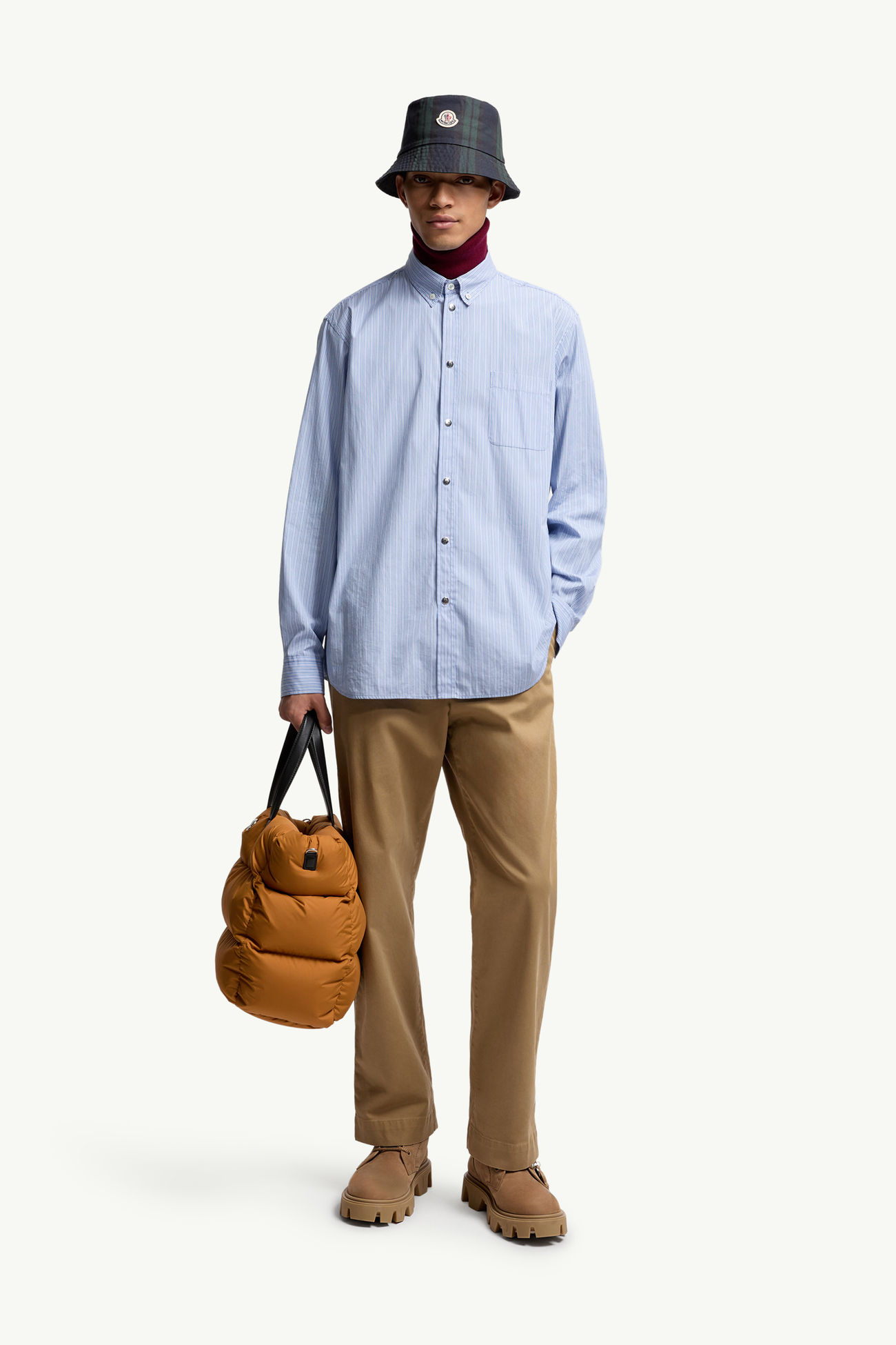 Camicia a maniche lunghe in cotone Oxford a righe Uomo Celeste Moncler 0